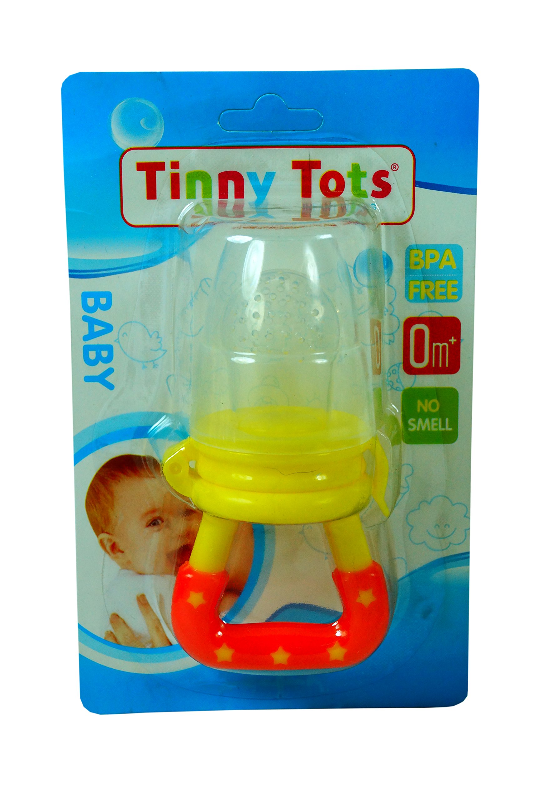 Tinny Tots Silicone Baby Food Feeder with Fruit Pouch & Teething Relief - BPA-Free Infant Soother (Yellow) | Perfect for Teething Babies & Introducing Solid Foods Safely