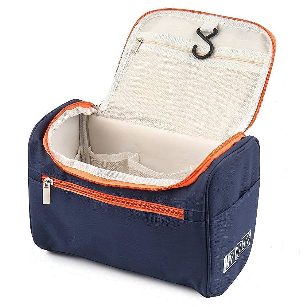XEAMUSY Extra Large Travel Makeup Organizer Bag - Waterproof Cosmetic Case with Hook for Women | Portable Grooming Kit Storage | Perfect for Travel, Gym & Daily Use | Navy Blue