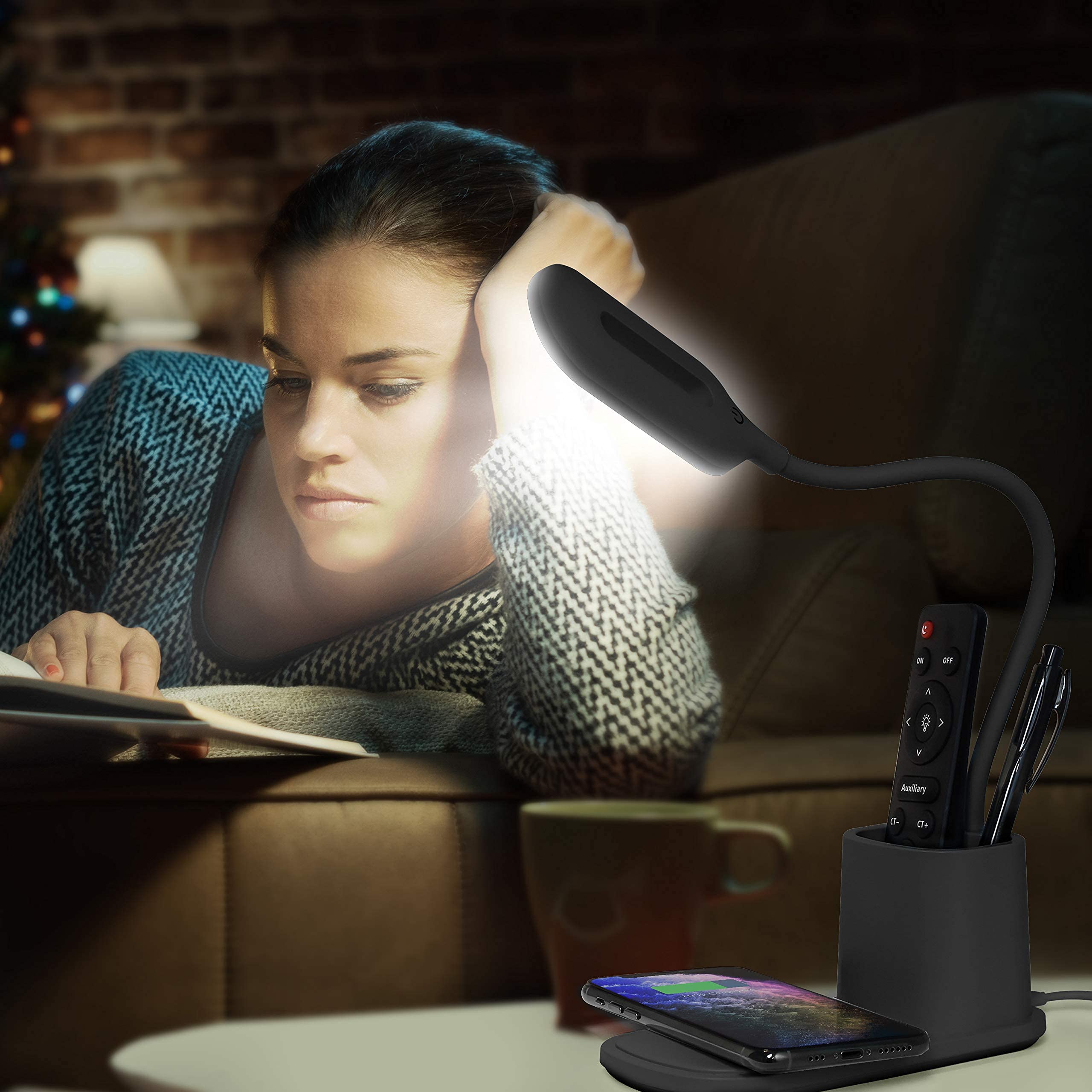 Aduro 40W 6-Port USB Desktop Charging Station with U-Light LED Desk Lamp - Wireless Charger, Dimmable Eye-Caring Light for Home Office, Bedroom & Nightstand (Black) - Fast Charging Hub & Stylish Desk Organizer