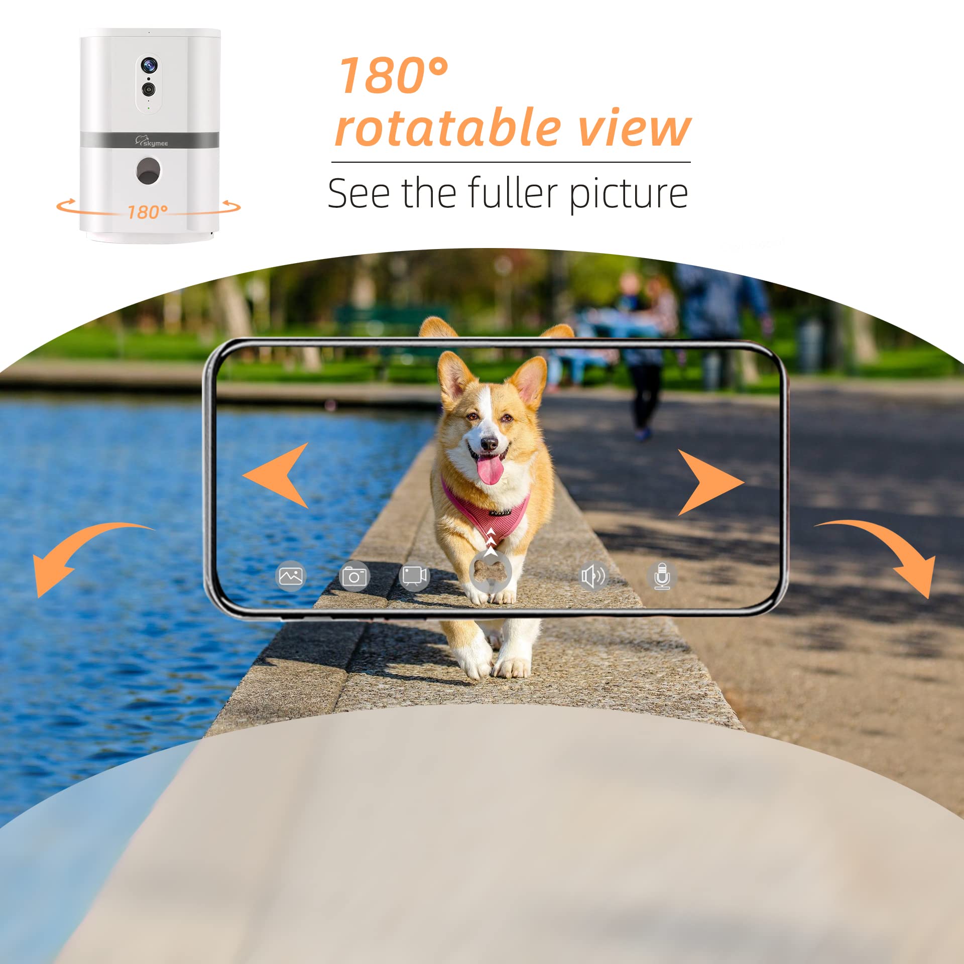SKYMEE Petalk AI II Smart Pet Camera with Automatic Treat Dispenser - 5G WiFi, Full HD 180° Pan View, Night Vision, 2-Way Audio for Dogs & Cats, Alexa Compatible - Perfect for Remote Pet Monitoring & Training