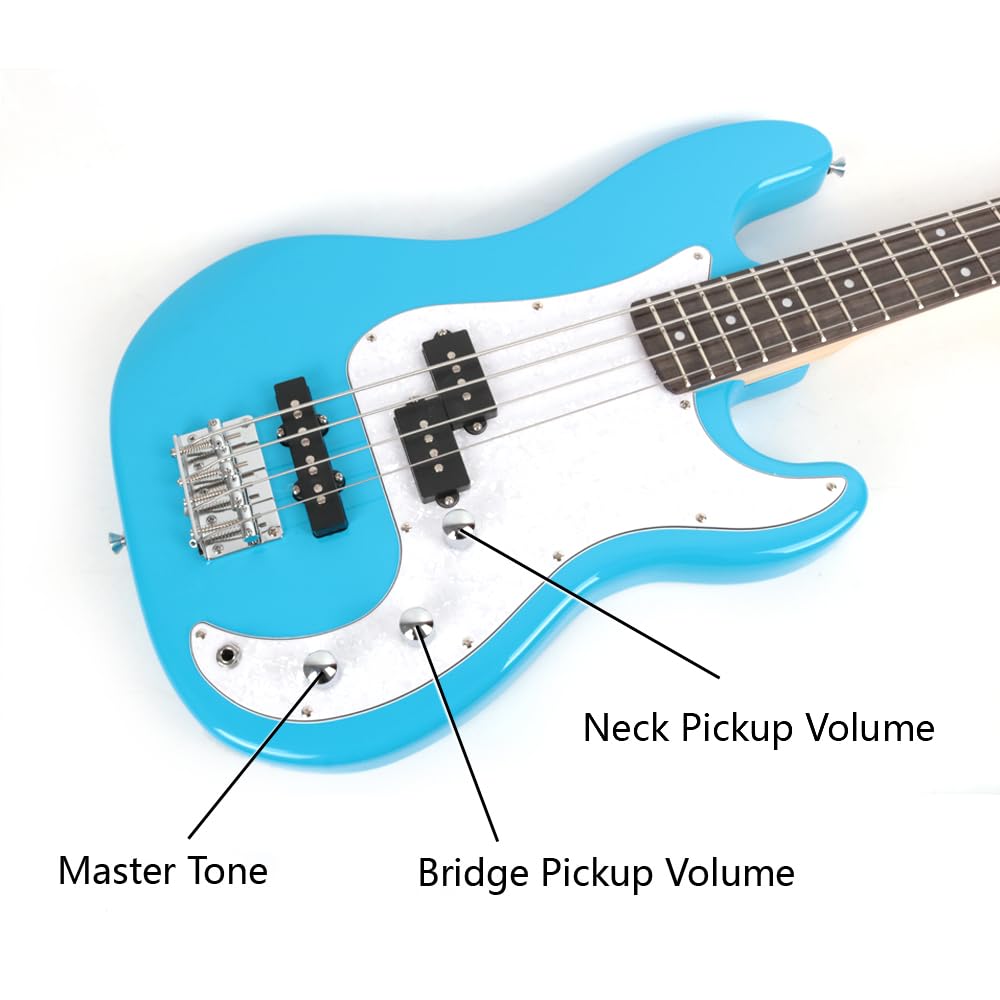 **4-String Full Size Electric Bass Guitar Starter Kit with 10W Amp, Gig Bag, Picks, Capo & Noise-Free Cable – Perfect for Beginners, Practice & Live Performances (Blue)**