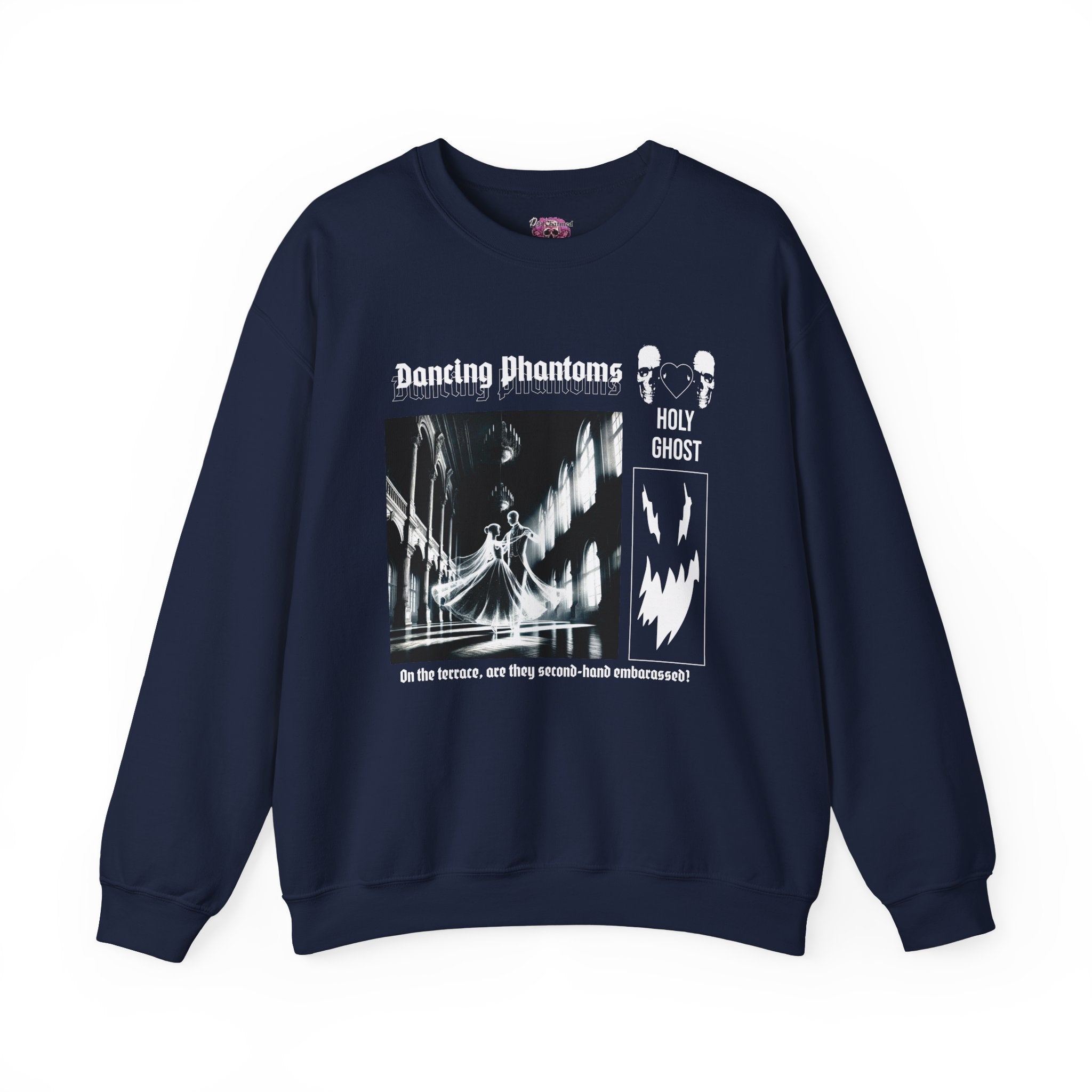 Dancing Phantoms Graphic Crewneck Sweatshirt - Trendy Halloween & Cosplay Outfit for Parties, Concerts, and Everyday Wear
