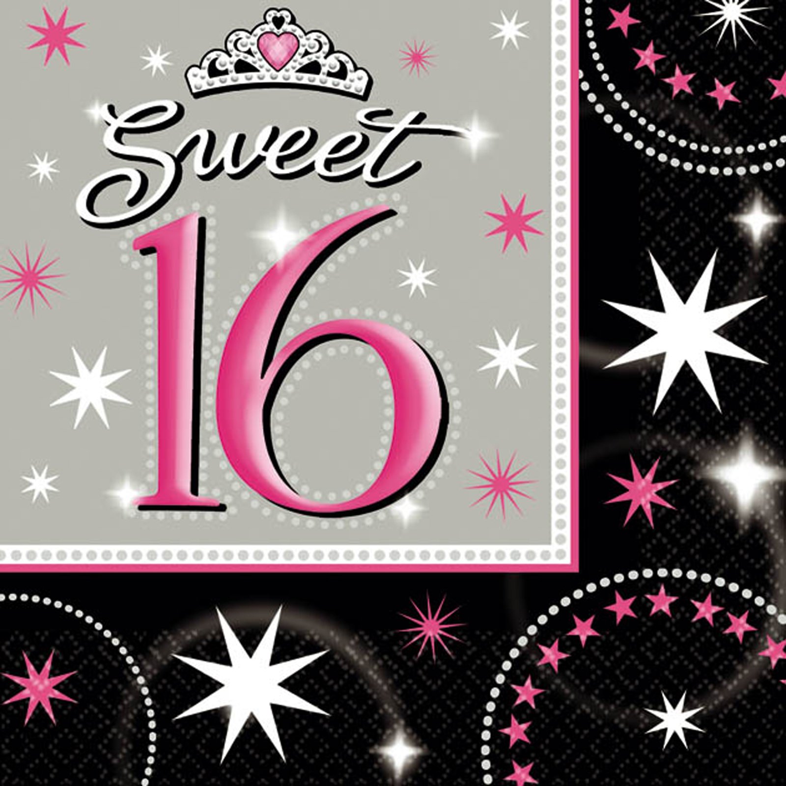 Sweet 16 Sparkle Beverage Napkins - Set of 16 Glitter Party Napkins for Birthday Celebrations, Bridal Showers & Special Events