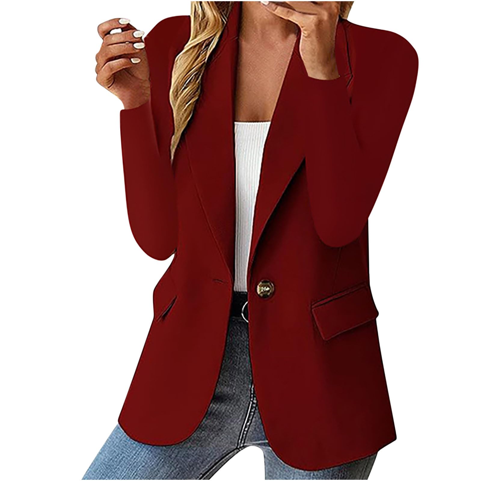 Trendy 2025 Women's Business Casual Blazer - Long Sleeve Open Front Cardigan Jacket with Pockets | Perfect for Office Work, Meetings & Professional Outfits