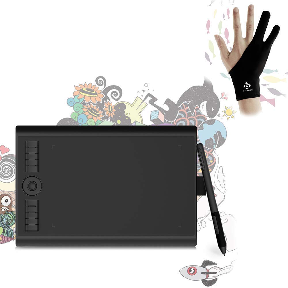 GAOMON M10K PRO 10x6.25 Inch Digital Drawing Tablet with Battery-Free Stylus & 2-Finger Glove for Artists, Designers - Perfect for Digital Art, Animation, Graphic Design & Online Teaching