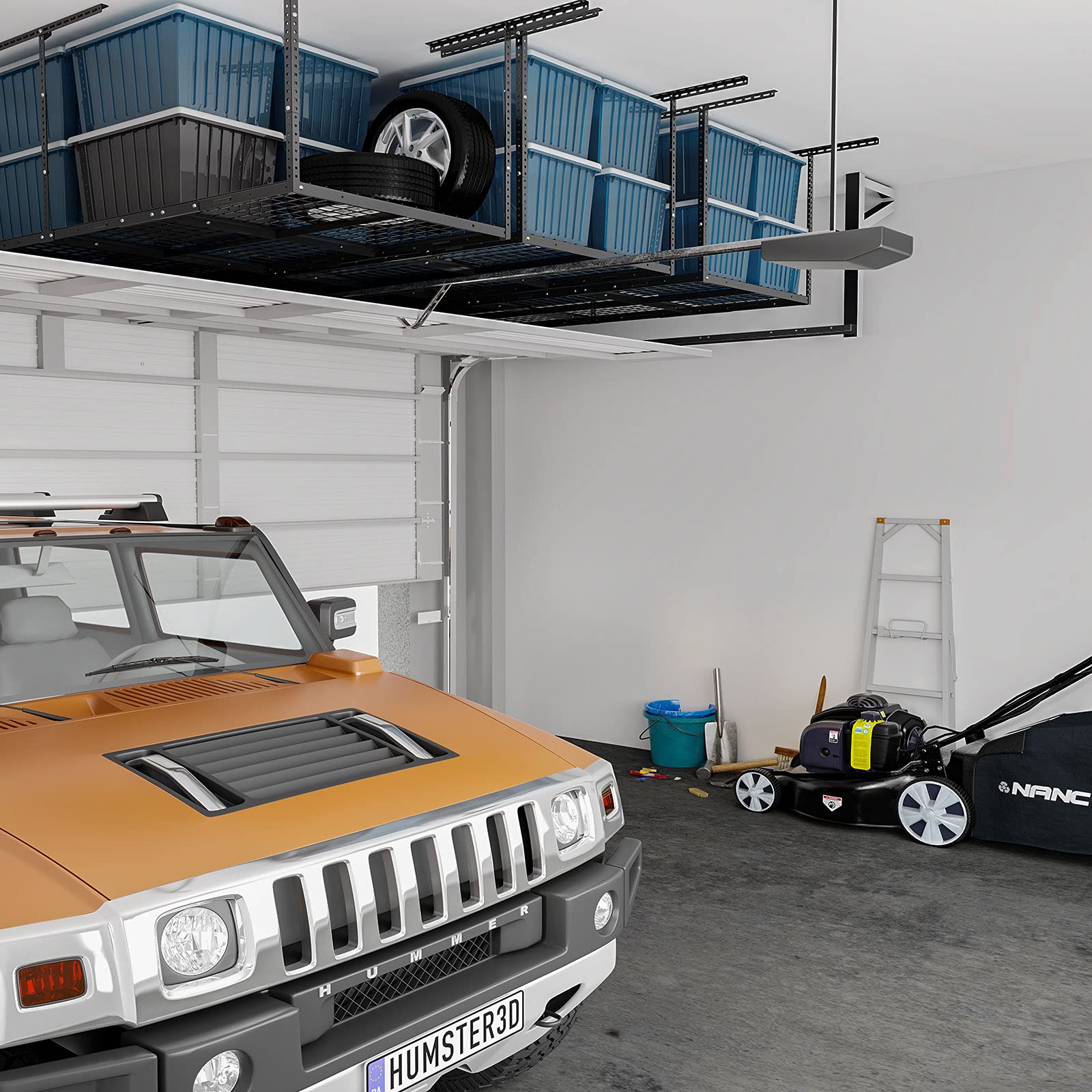 FLEXIMOUNTS 3x8 Overhead Garage Storage Rack - Heavy Duty Adjustable Metal Ceiling Storage System (2 Pack, Black) - Perfect for Garage Organization, Seasonal Decor Storage & Sports Equipment