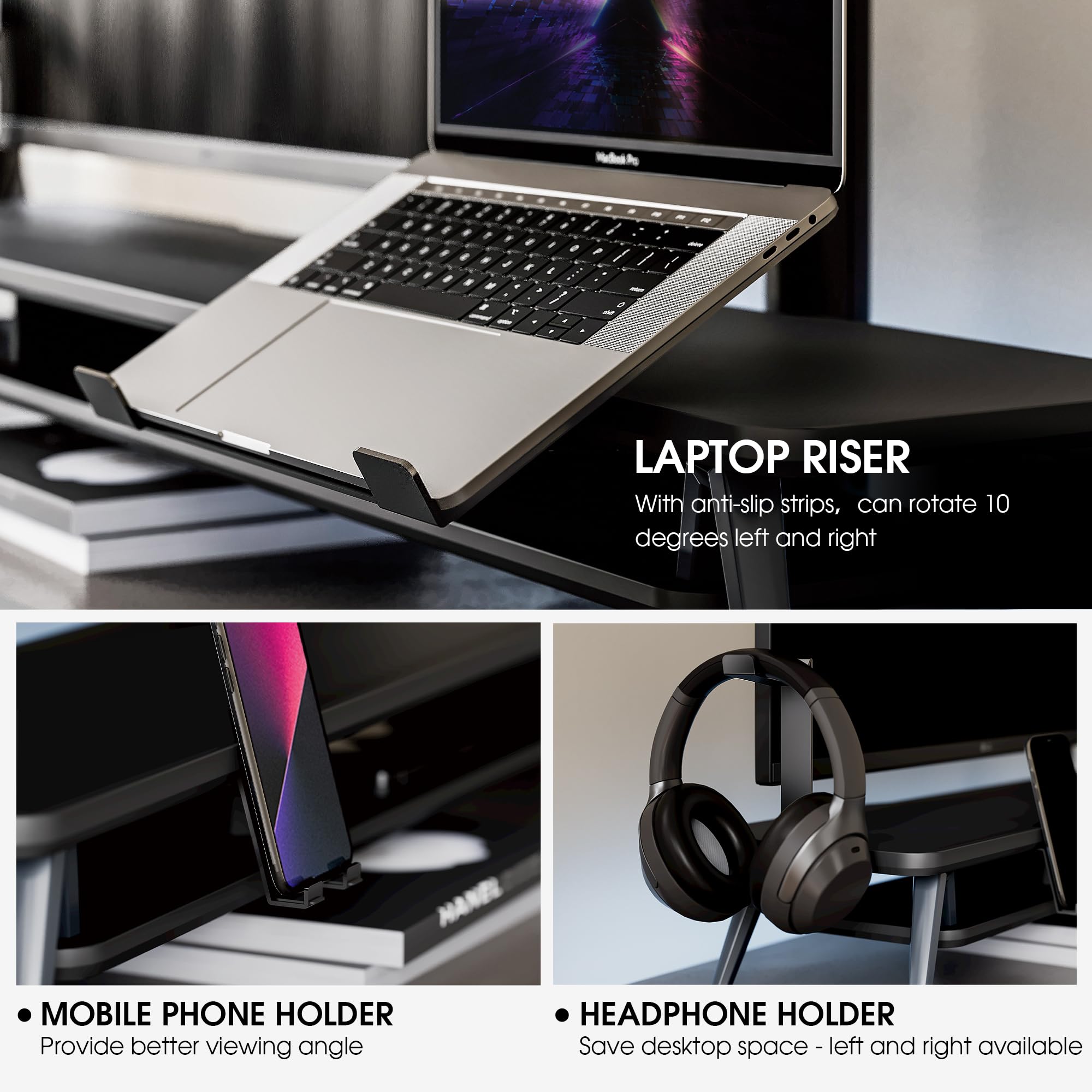 Adjustable Dual Monitor Stand with Laptop Riser - 42.5