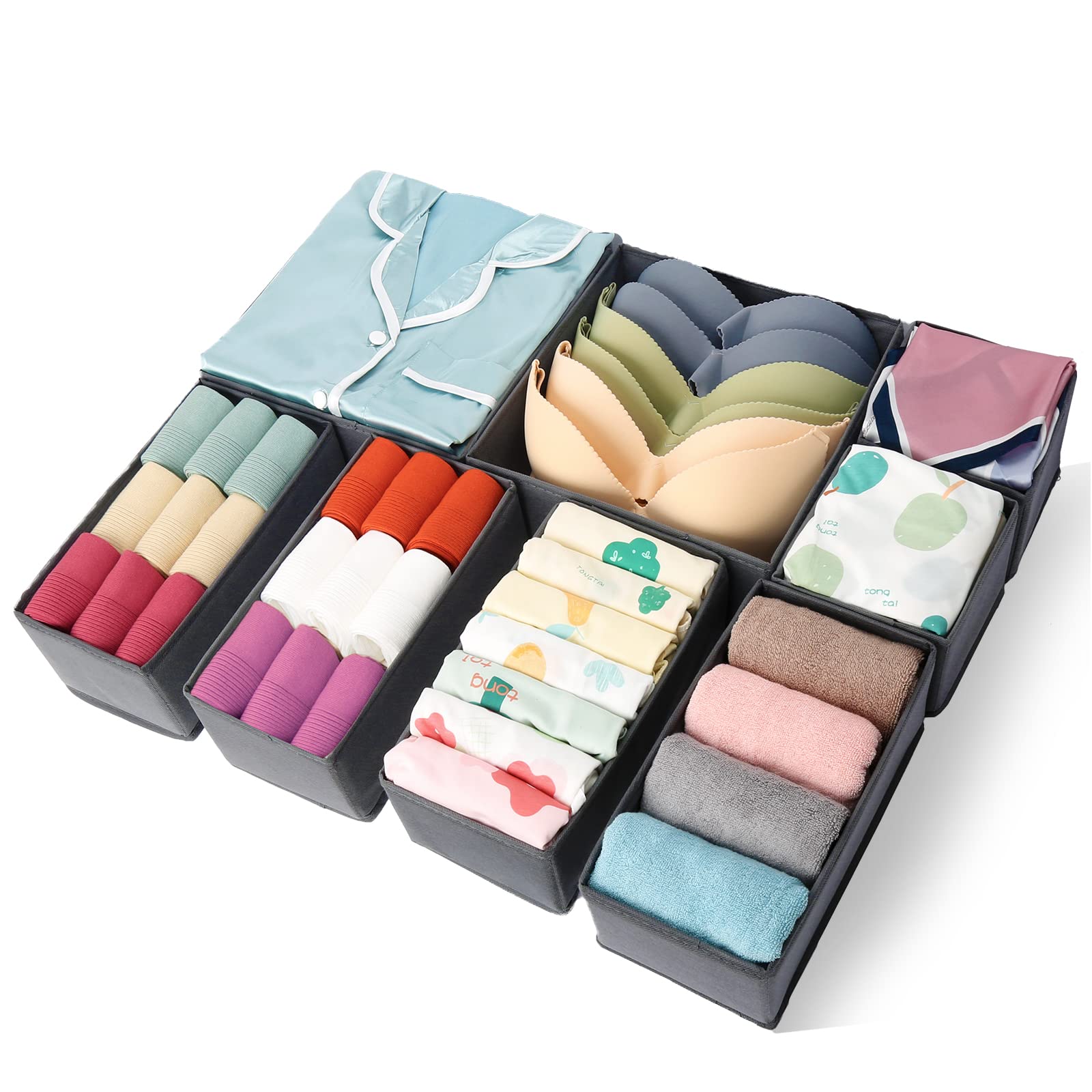 8-Pack Grey Drawer Organizer for Baby Clothes - Foldable & Washable Dresser Storage Bins | Perfect for Nursery Organization, Kids' Clothing Storage & Home Closet Arrangement