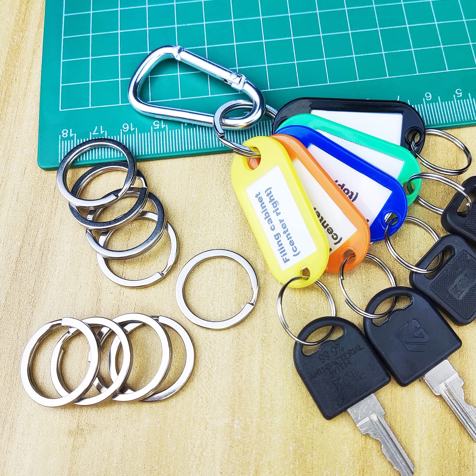 20 Key Label Tags with Rings & Clip - Organize Home & Office Keys
