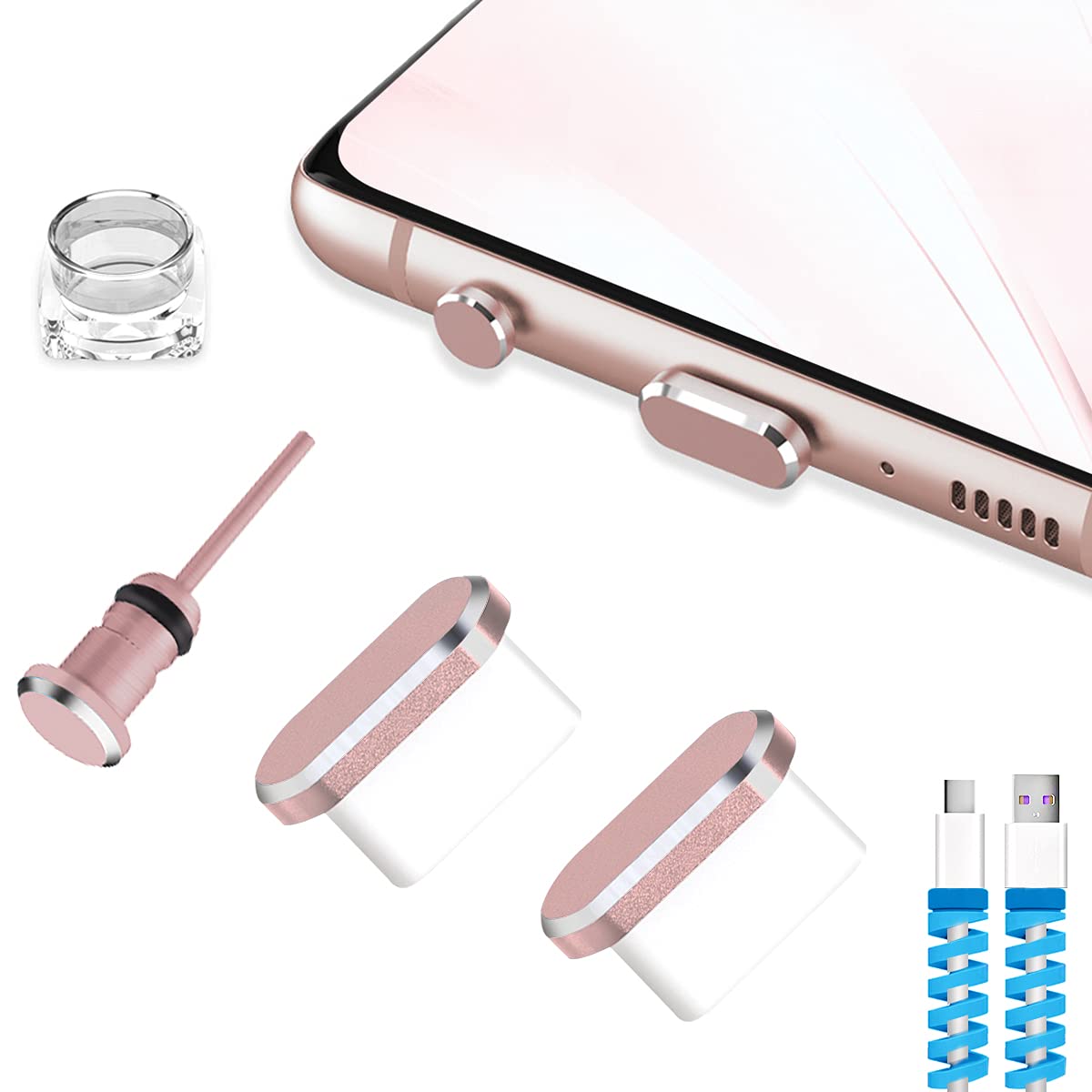 USB C Dust Plug Cover - 2 Pack Rose Gold Charging Port Protector for Samsung Galaxy S24, Pixel, OnePlus, MacBook Pro & Android Devices | Anti-Dust, Dirt Protection for Phone, Laptop & Headphone Jack | Perfect for Travel, Office & Daily Use