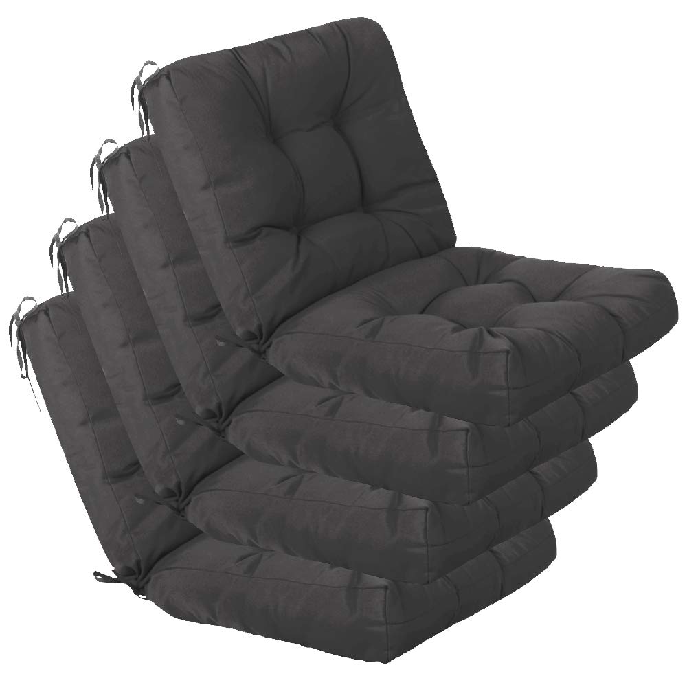 QILLOWAY Outdoor Seat & Back Chair Cushion Set - 4 Pack Tufted Pillow Covers for Patio Furniture, Spring Summer Seasonal Replacement (Dark Grey) - Perfect for Garden, Deck, Poolside & Porch Relaxation