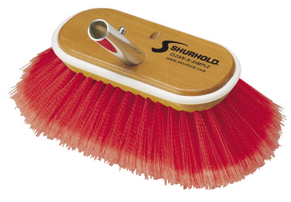 Shurhold 965 6 Inch Deck Brush with Red Polystyrene Bristles - Heavy Duty Boat, RV & Marine Cleaning Brush for Outdoor Use
