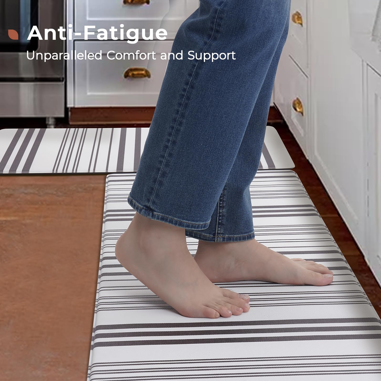Freshmint Farmhouse Stripe Anti-Fatigue Kitchen Mat Set of 2 - Cushioned Foam Floor Mats with Waterproof & Non-Slip Design - Comfortable Modern Kitchen Rug for Sink, Laundry & Office - Perfect for Cooking, Dishwashing & Standing Workstations