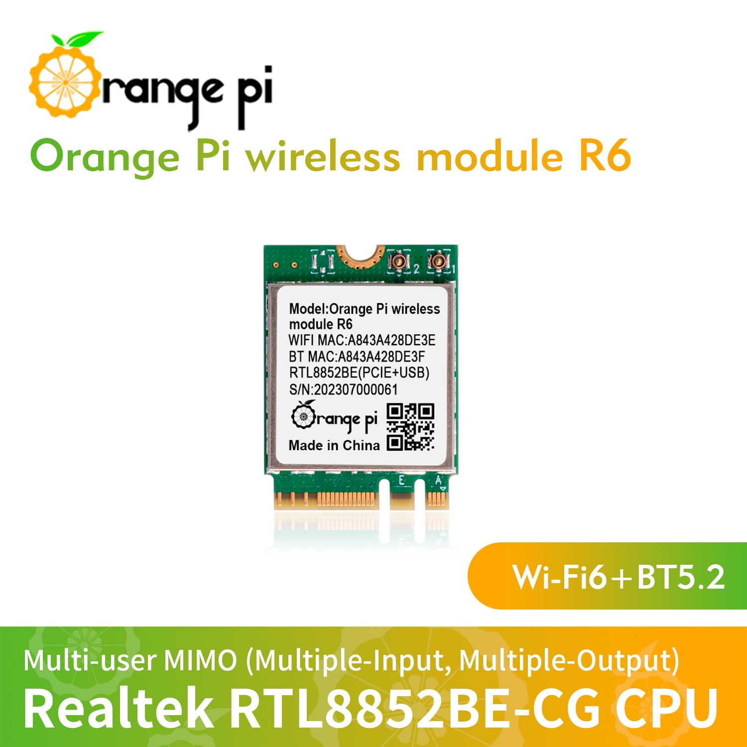 5 Plus Wireless Module R6 - PCIe WiFi 6 & Bluetooth 5.2 Network Adapter for Orange Pi 5 Plus | High-Speed Dual-Band Gaming & IoT Connectivity