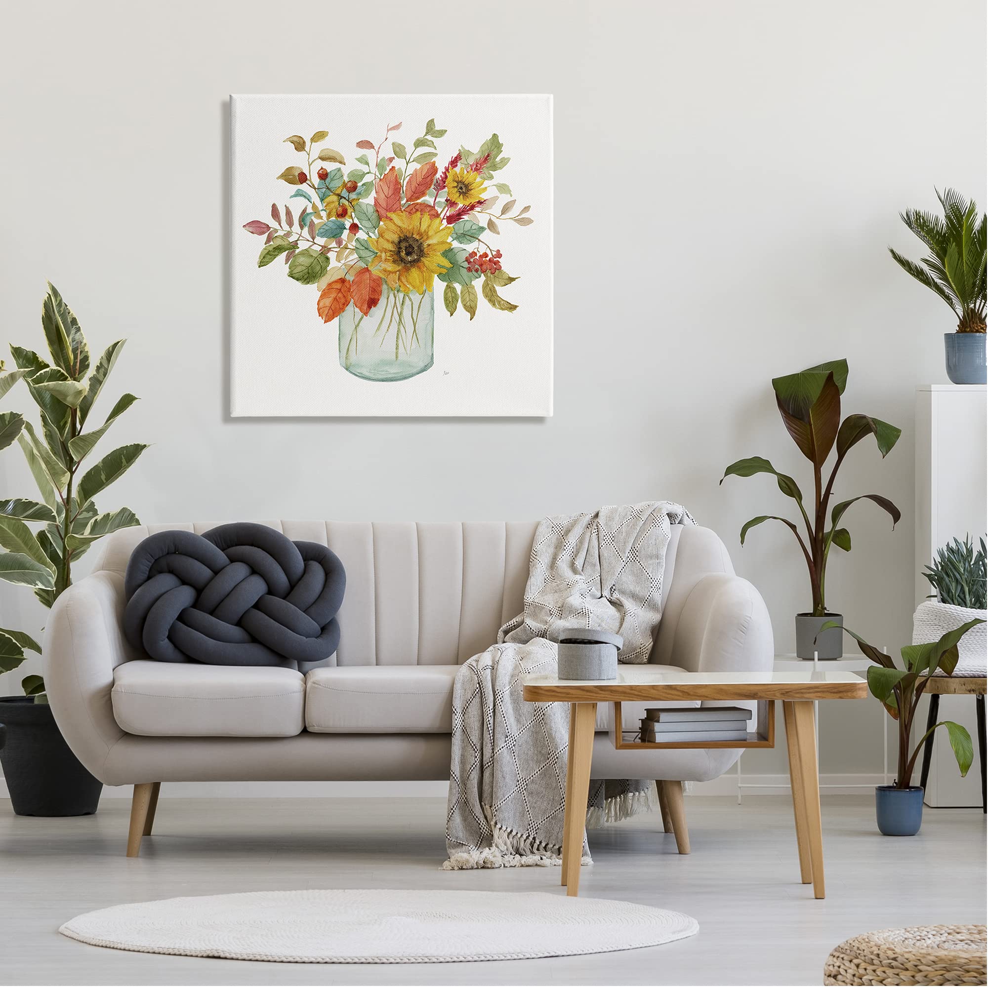 Stupell Industries Simple Country Botanicals Sunflower Vase - Farmhouse Floral Decor for Living Room, Kitchen & Dining Room | Hand-Painted Design by Nan