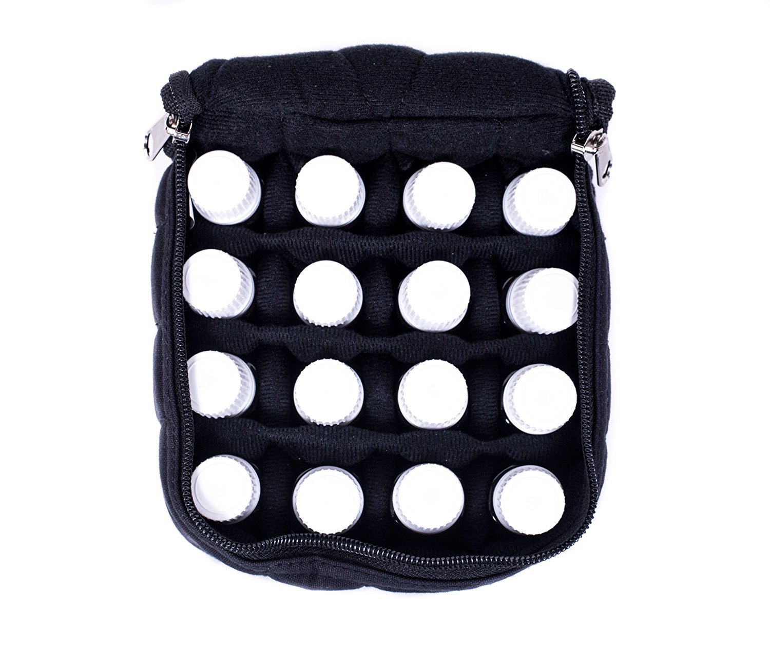 Premium Essential Oils Travel Case - Black with Black Interior Holds 16 Bottles | Portable Aromatherapy Organizer for Home, Office & On-The-Go Use