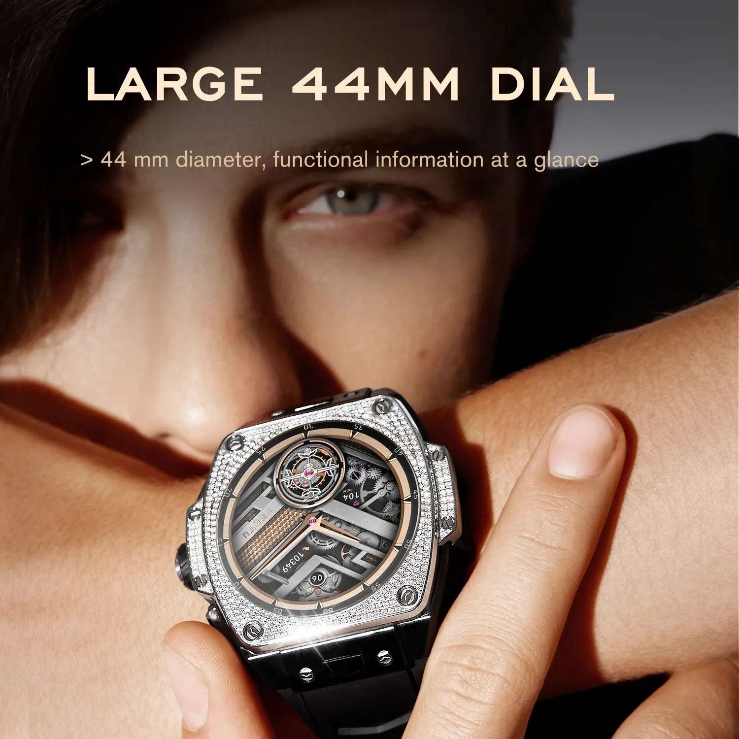 VERTU GRAND Diamonds Smart Watch for Men - Luxury Black & White Carbon Fiber Design | Fitness Tracker, Heart Rate Monitor & Waterproof Smartwatch | Perfect for Business, Gym & Outdoor Activities
