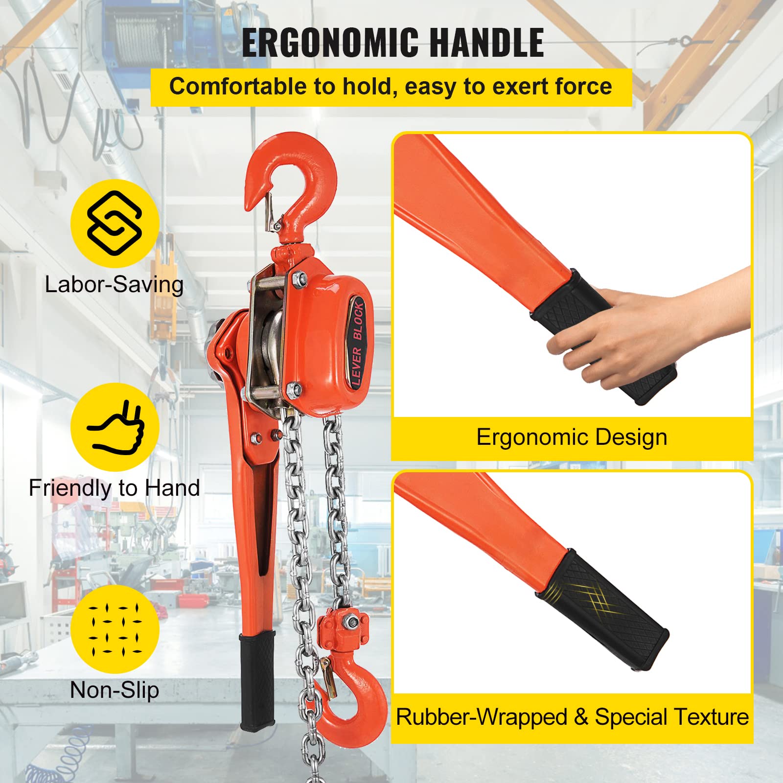 Happybuy 6600 lbs Manual Lever Chain Hoist - 3 Ton Capacity, 10ft Chain, 5/16