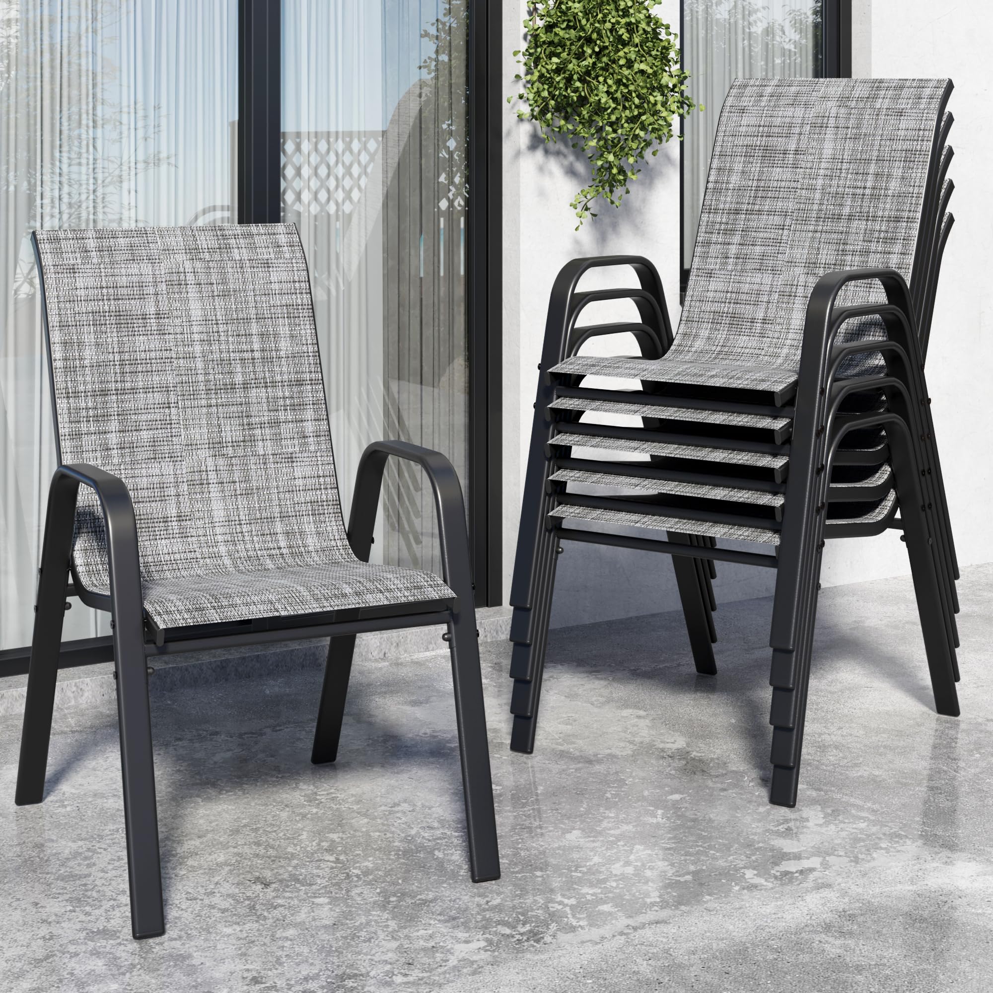 6-Piece Patio Chairs Set - Stackable All-Weather Outdoor Dining Chairs with Textilene Fabric & Sturdy Metal Frame - Perfect for Backyard, Deck, Garden & Poolside Relaxation