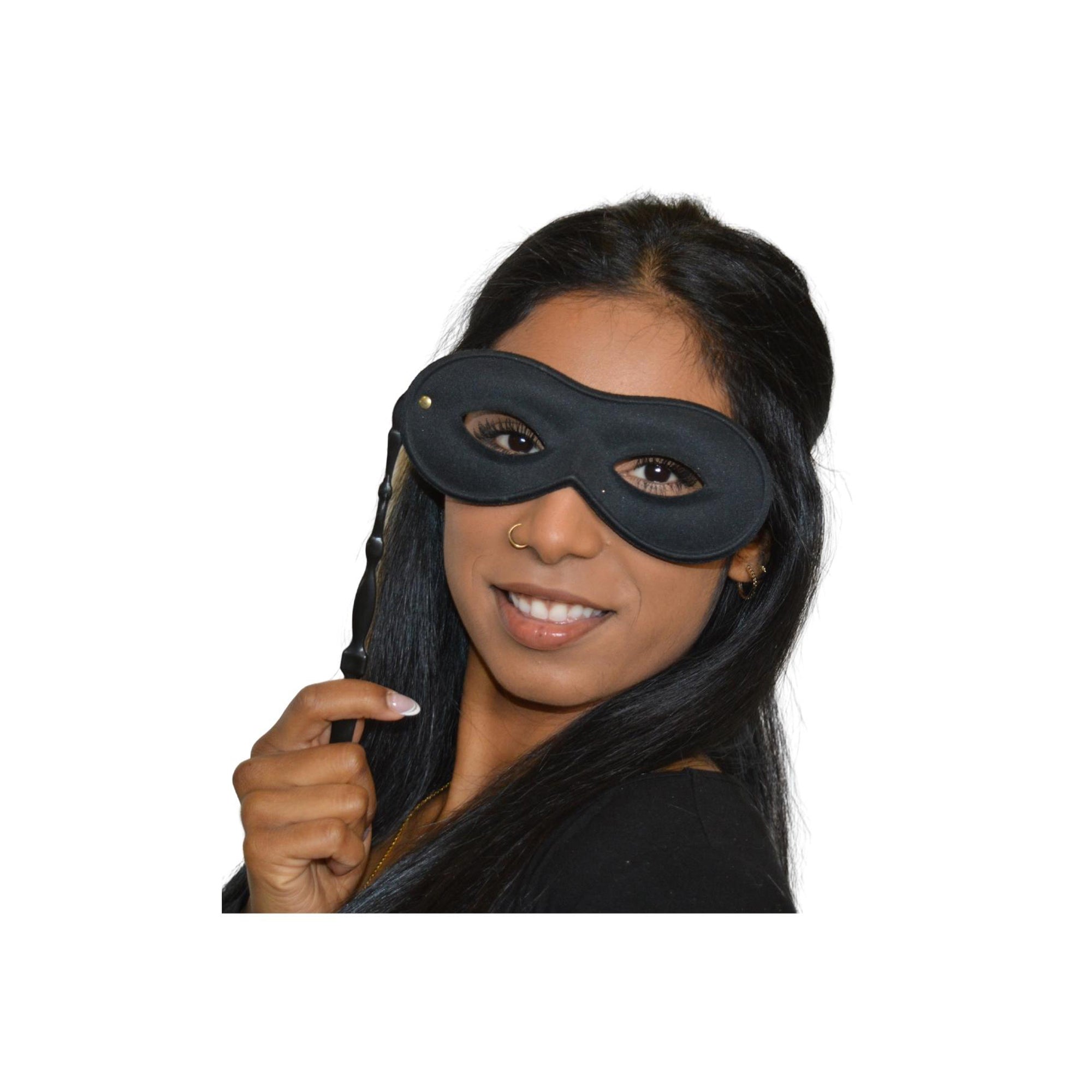 Elegant Black Venetian 'Lorinette' Mask with Decorative Stick - Perfect for Masquerade Balls, Halloween Costumes & Venetian Carnival Parties (1 Count)