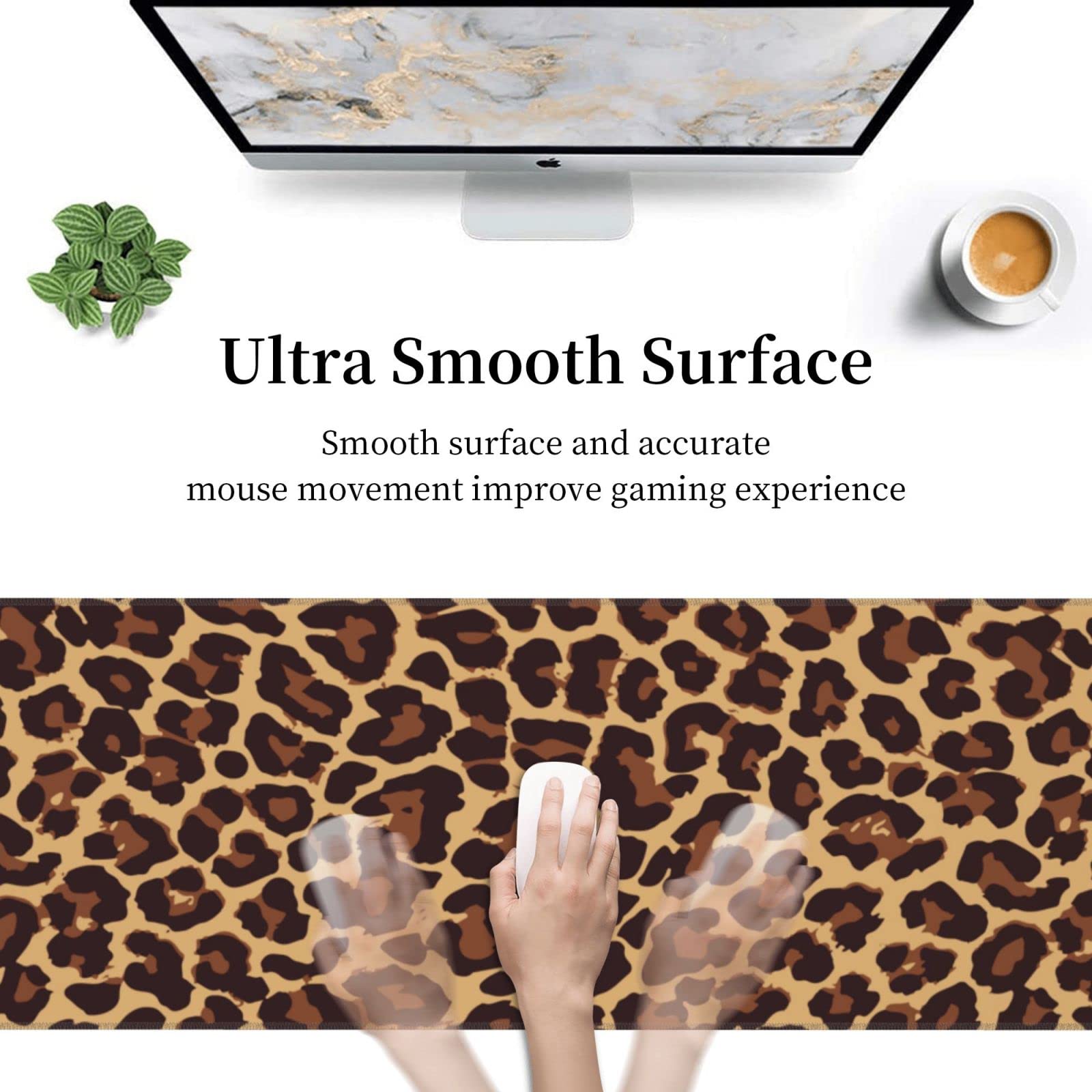 Leopard Print Gaming Mouse Pad - Non-Slip XL Large Mousepad with Stitched Edge & Rubber Base - Desk Mat for Laptop, PC, Computer - Perfect for Gaming, Office Work & Home Use