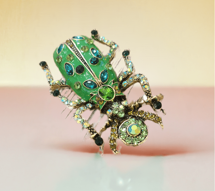 Scarab Green Brooch - Vintage Egyptian Jewelry for Women, Handmade Beetle Pin - Perfect for Weddings, Parties & Gift Giving