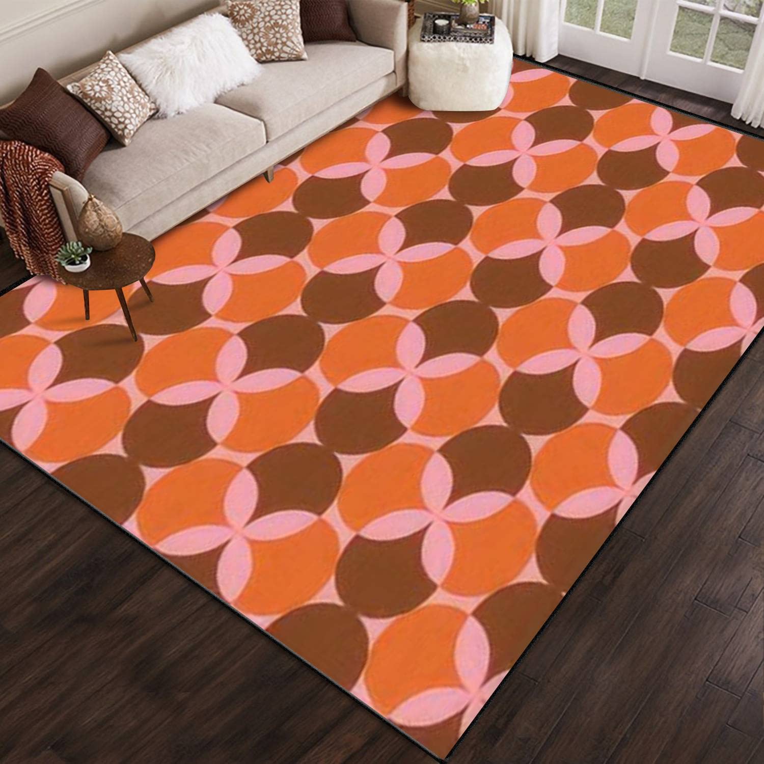 70s Retro Seamless Vintage Area Rug - 6x9 ft Non-Slip Bohemian Floor Mat for Living Room, Bedroom, Nursery, Outdoor Patio & Play Area - 60s 70s Aesthetic Home Decor Carpet