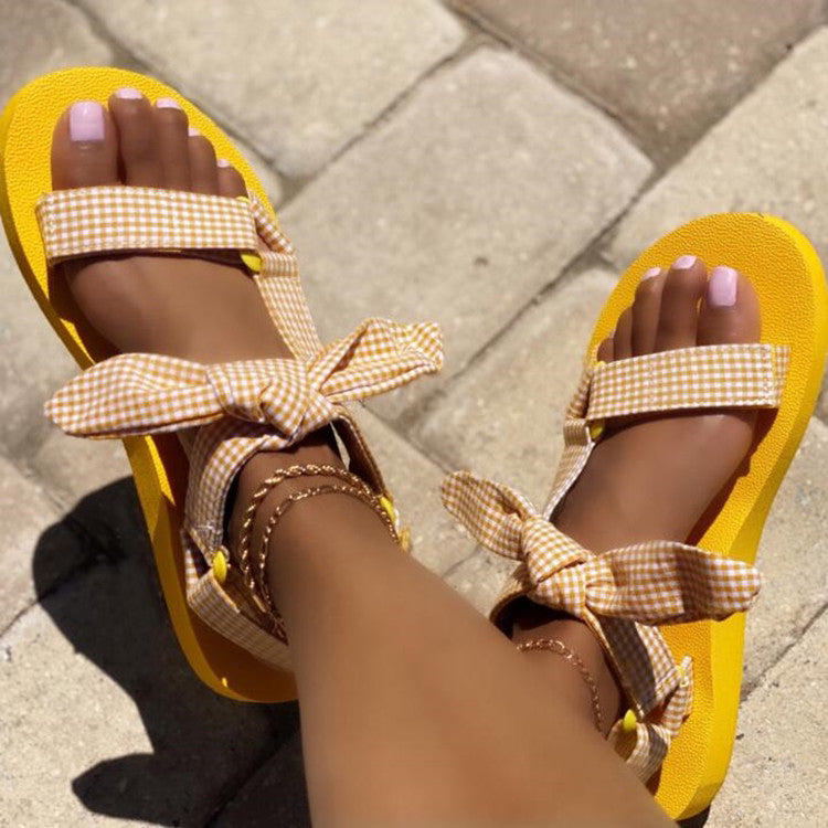 Lattice Bow Flat Sandals for Women - Comfortable Summer Casual Shoes - Perfect for Beach, Wedding, and Outdoor Activities