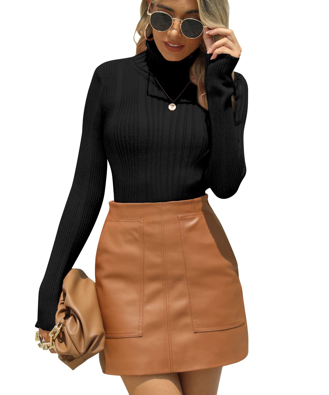 ANDLCUY Women's Turtleneck Sweater - Sexy Ribbed Knit Tunic Top, Slim Fit Fall Fashion 2022 | Perfect for Office Wear, Date Nights & Casual Outfits