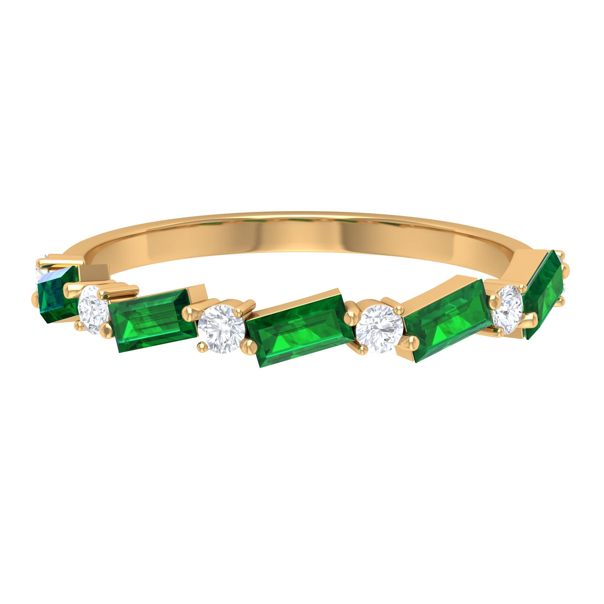 Rosec Jewels 3/4 CT Baguette Cut Emerald and Diamond Half Eternity Ring - 14K Solid Gold Wedding Band, Anniversary Gift for Her, Perfect for Bridal Jewelry & Special Occasions