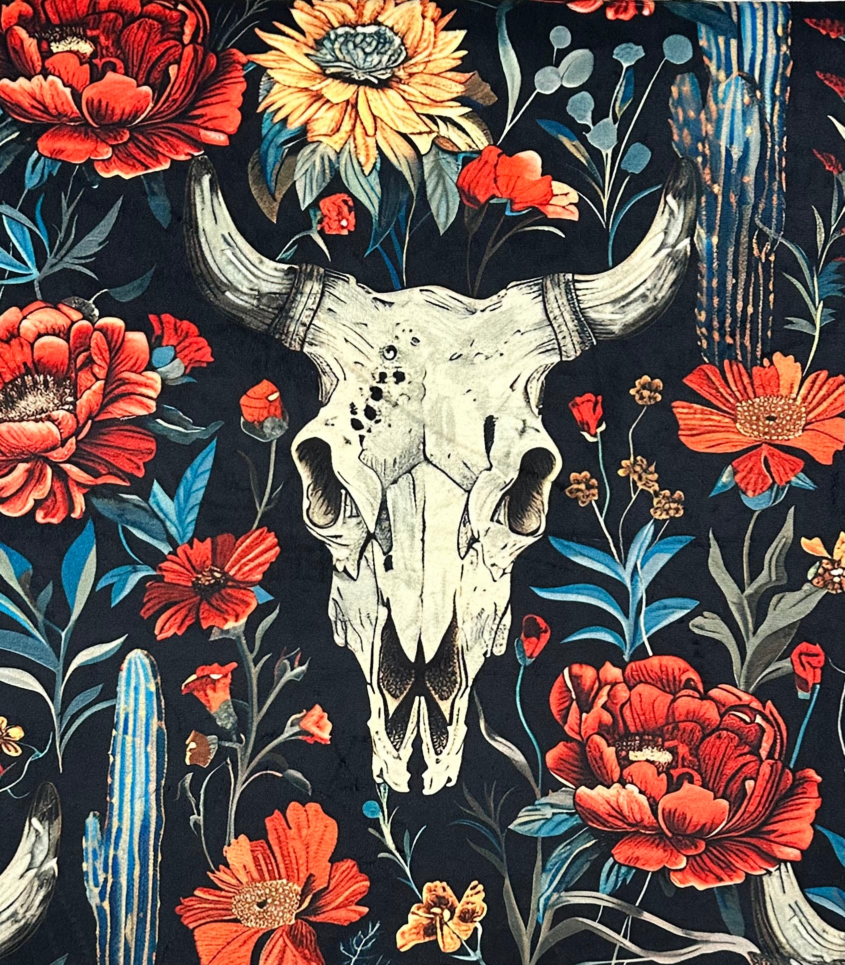 Boho Western Skull Floral Print Minky Blanket - Soft Luxe 55x79 Inches - Perfect for Bed, Couch & Home Decor - Chestnut Brown Cozy Throw Blanket