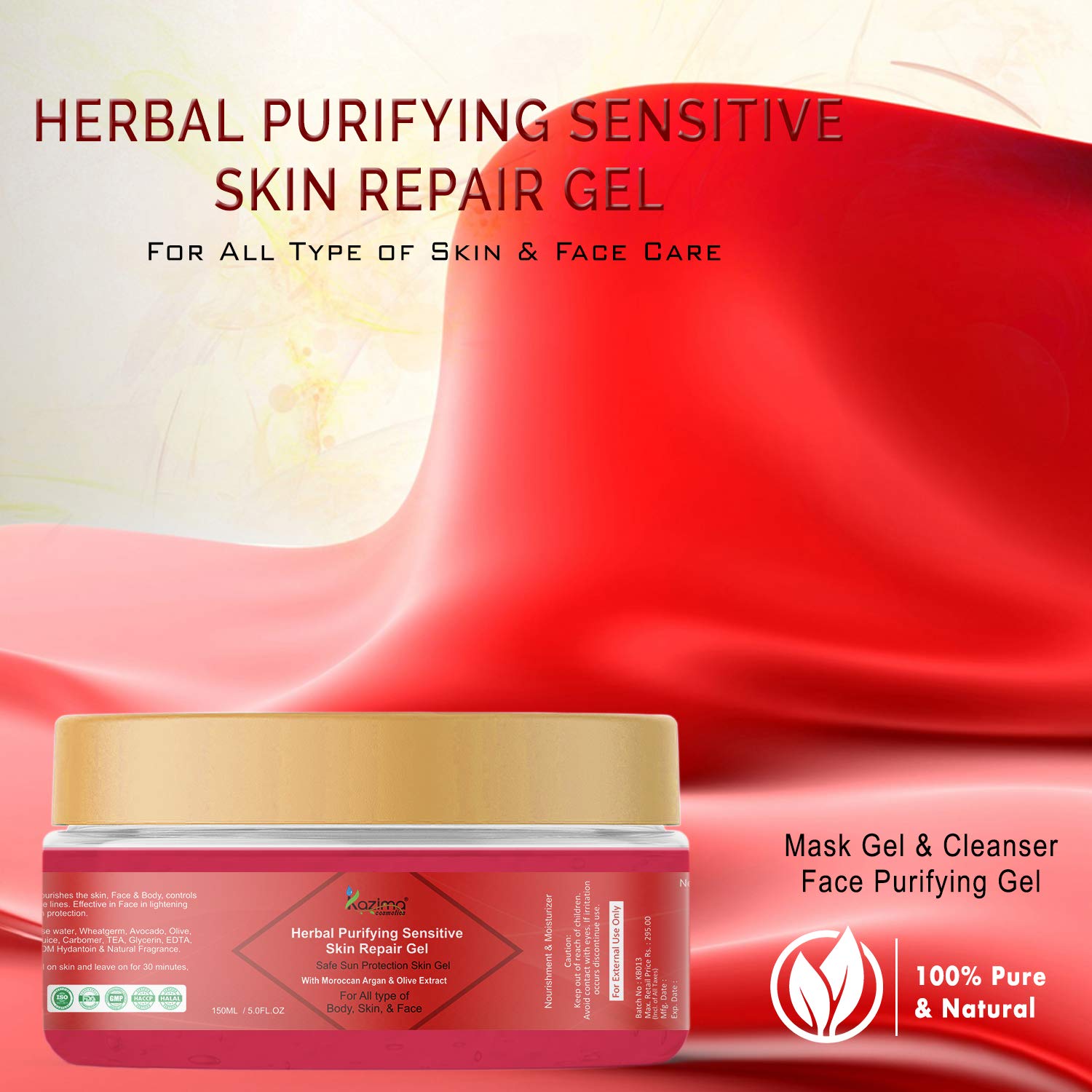 KAZIMA Herbal Purifying Sensitive Skin Repair Gel - Sulfate-Free, Paraben-Free Sun Protection for Face & Body | Soothing & Hydrating for Sensitive Skin | Perfect for Daily Use, Sun Exposure & Post-Sun Care (150ml)
