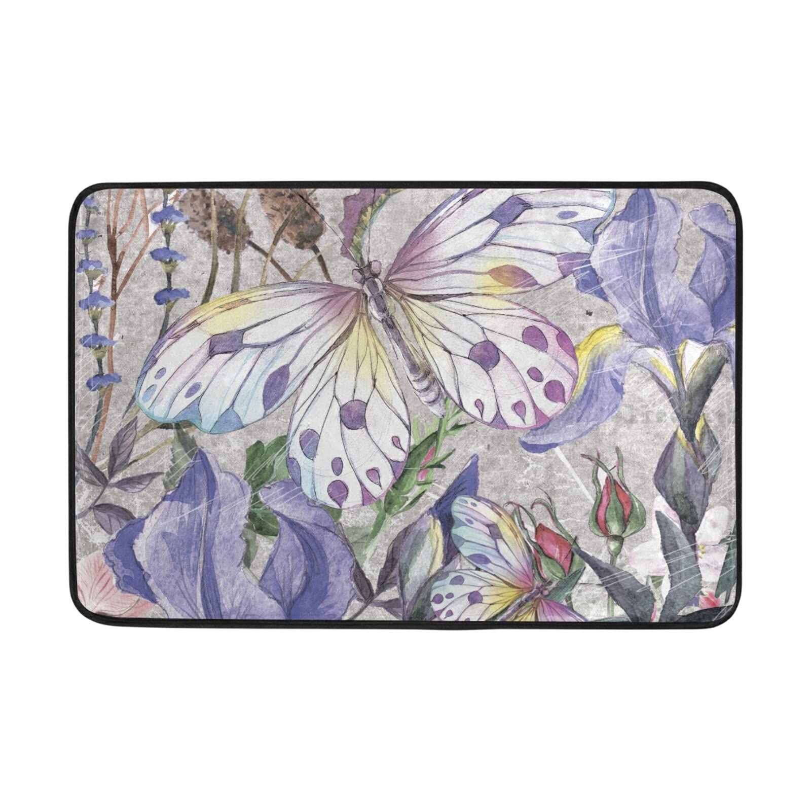 **Non-Slip Purple Butterfly Bath Mat - Vintage Bathroom Rug, Doormat, Indoor/Outdoor Carpet (24x16 Inch) - Absorbent, Dirt-Trapping for Bathroom, Entryway, Patio**