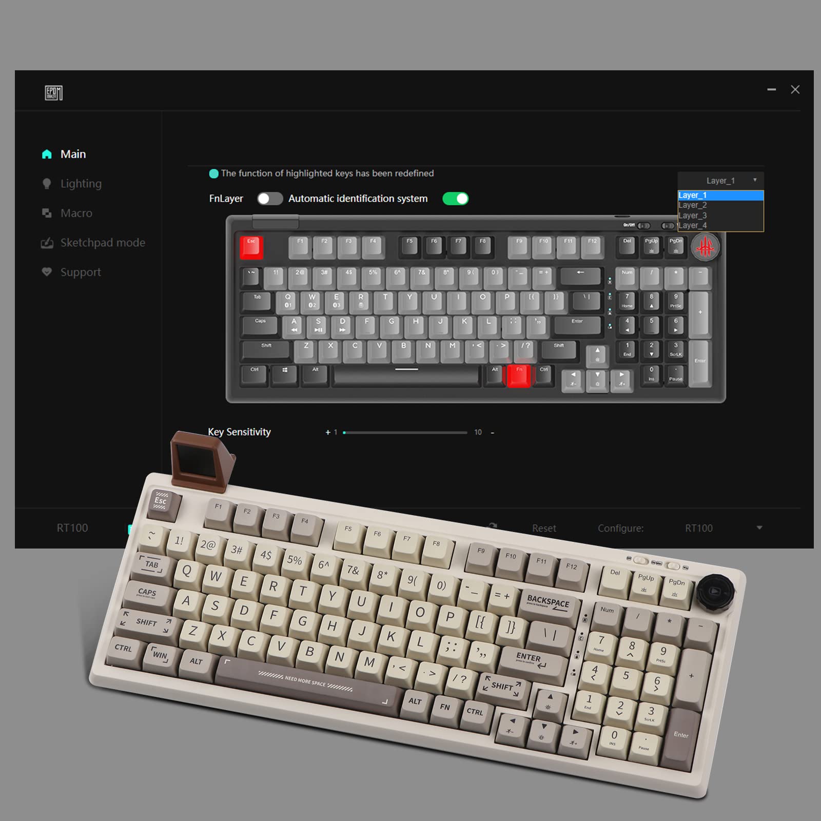 EPOMAKER RT100 97-Key Wireless Mechanical Gaming Keyboard with Customizable Display, Rotary Knob & Hot-Swappable Switches | Bluetooth 5.0/2.4GHz/USB-C | 5000mAh Battery | Wisteria Linear Switch | Compatible with Windows & Mac | Perfect for Gaming, Office Work & Typing Enthusiasts