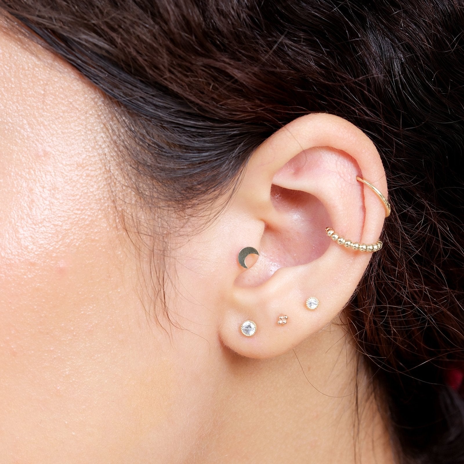 14K Solid Yellow Gold Beaded Ear Cuff - Elegant Non-Pierced Ear Jewelry for Women, Perfect for Parties, Weddings & Everyday Wear
