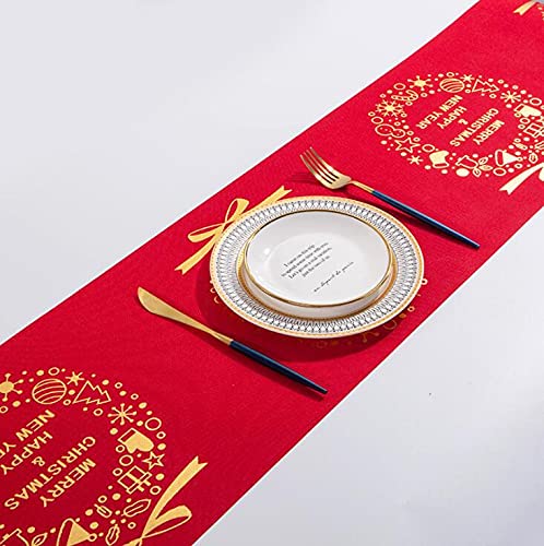 11''x 108'' Gold Garland Linen Table Runner for Christmas & New Year Dining Room Decoration, Perfect for Holiday Parties and Festive Gatherings