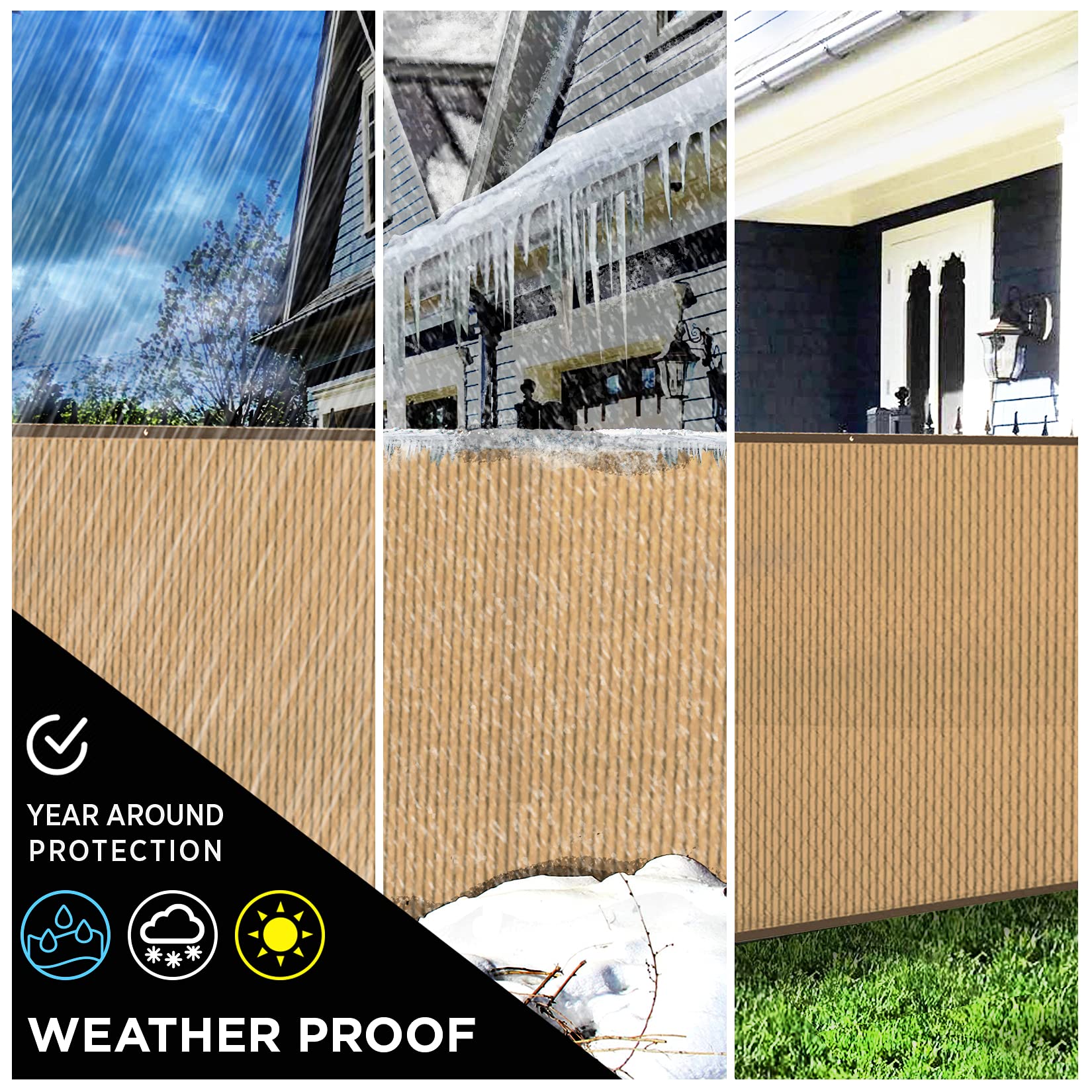 Boen 6' x 50' Beige Backyard Privacy Screen Fence Cover - Instant Outdoor Windproof Shade Solution for Metal, Chain Link, Wood & Plastic Fencing - Perfect for Patio, Deck, Poolside & Garden Privacy Protection