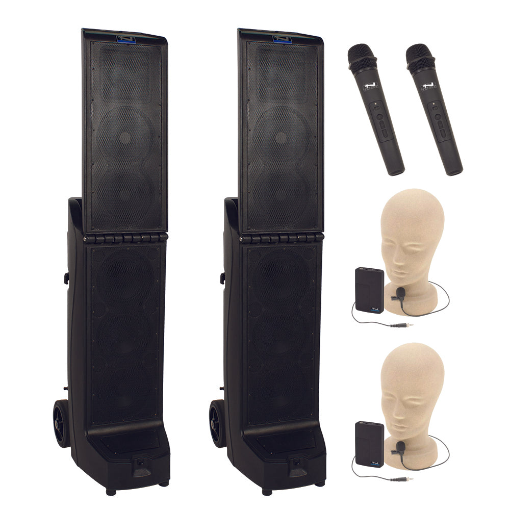 Anchor Audio Bigfoot Speaker Pair (XU4, RU2) with Anchor Air System & 4 Wireless Microphones - Perfect for Outdoor Events, Live Performances, and Public Speaking
