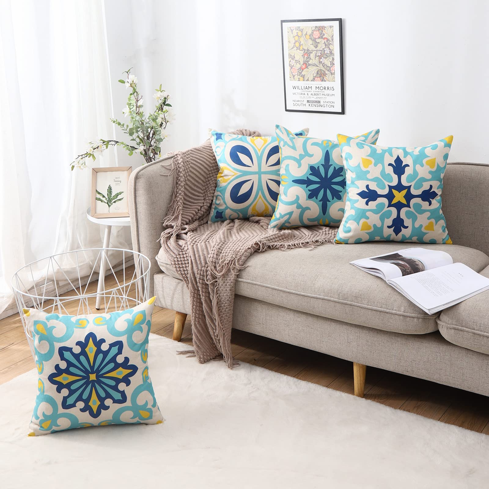 JOJOGOGO Waterproof Outdoor Throw Pillow Covers 18x18 Inch Set of 4 - Floral Boho Farmhouse Decorative Pillow Covers for Patio Furniture, Garden, Porch, Poolside & Backyard Decor