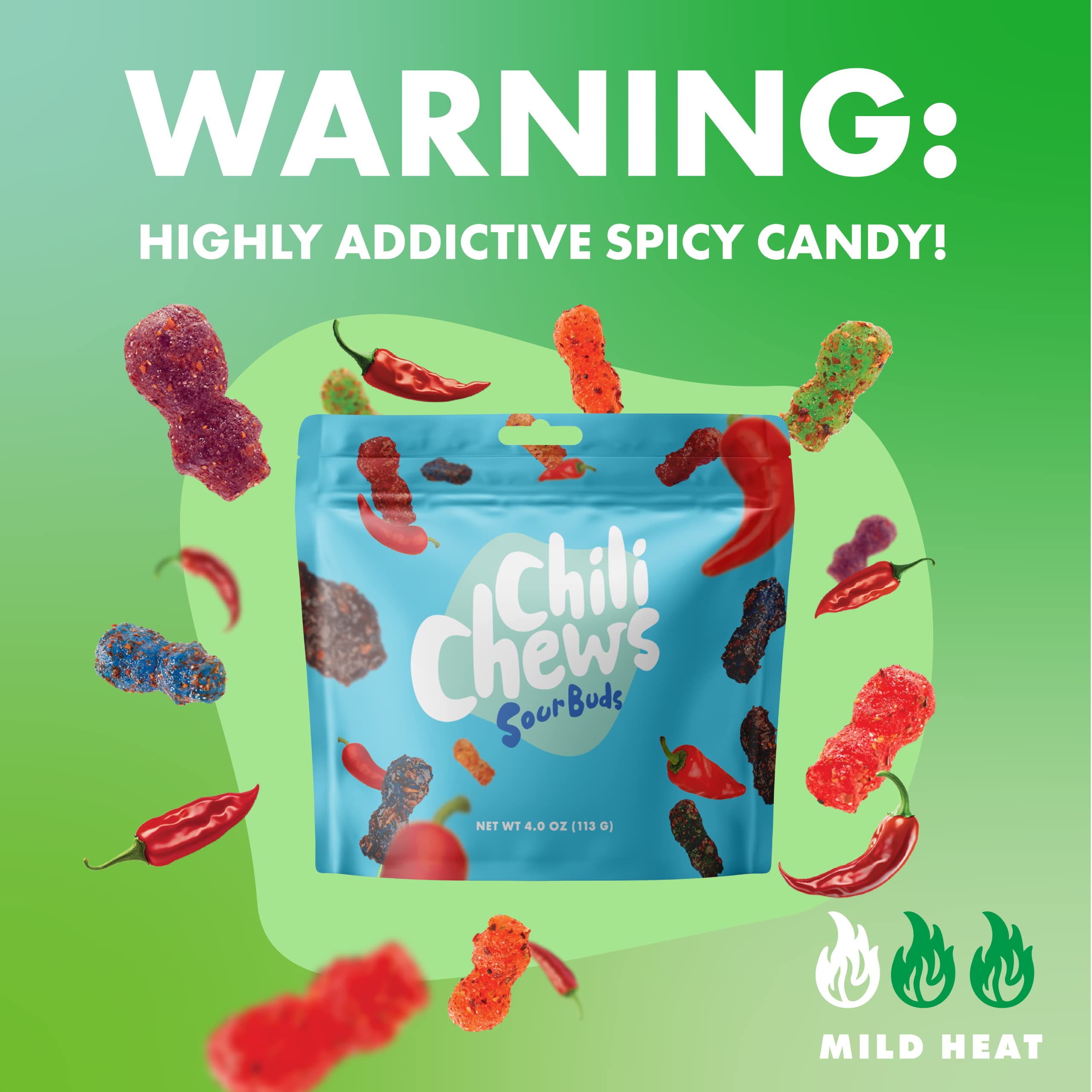 Spicy Sour Gummy Candy Bites - Sweet & Hot Chili Chews for Kids & Adults - Delicious Sour Buds Snack (4 Pack) - Perfect for Parties, Movie Nights & On-the-Go Treats