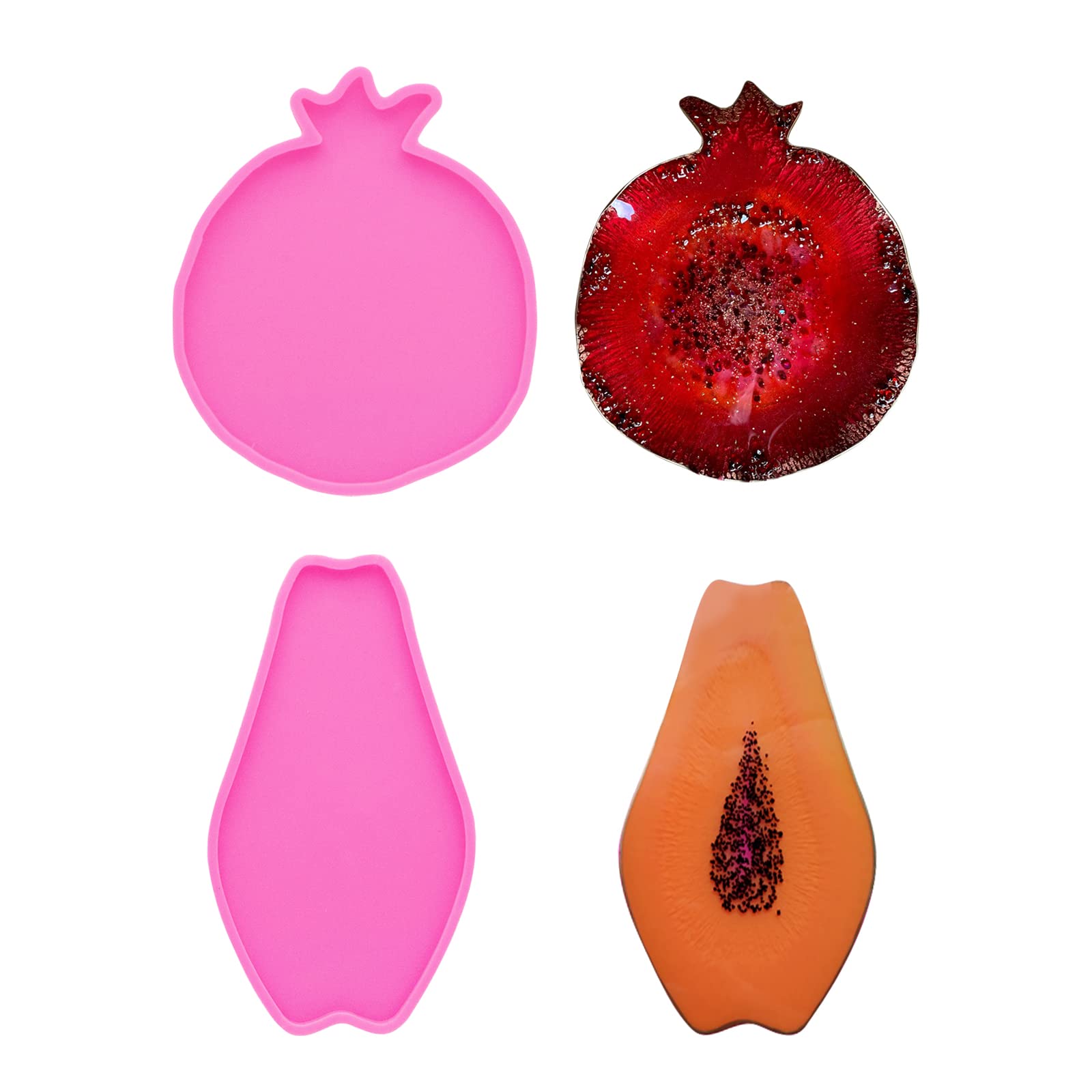 2Pcs Silicone Resin Molds for Pomegranate & Pawpaw Coasters - DIY Epoxy Geode Agate Casting Molds for Unique Cup Mats, Resin Trays & Home Decor - Perfect for Crafting, Gifts & Kitchen Accessories