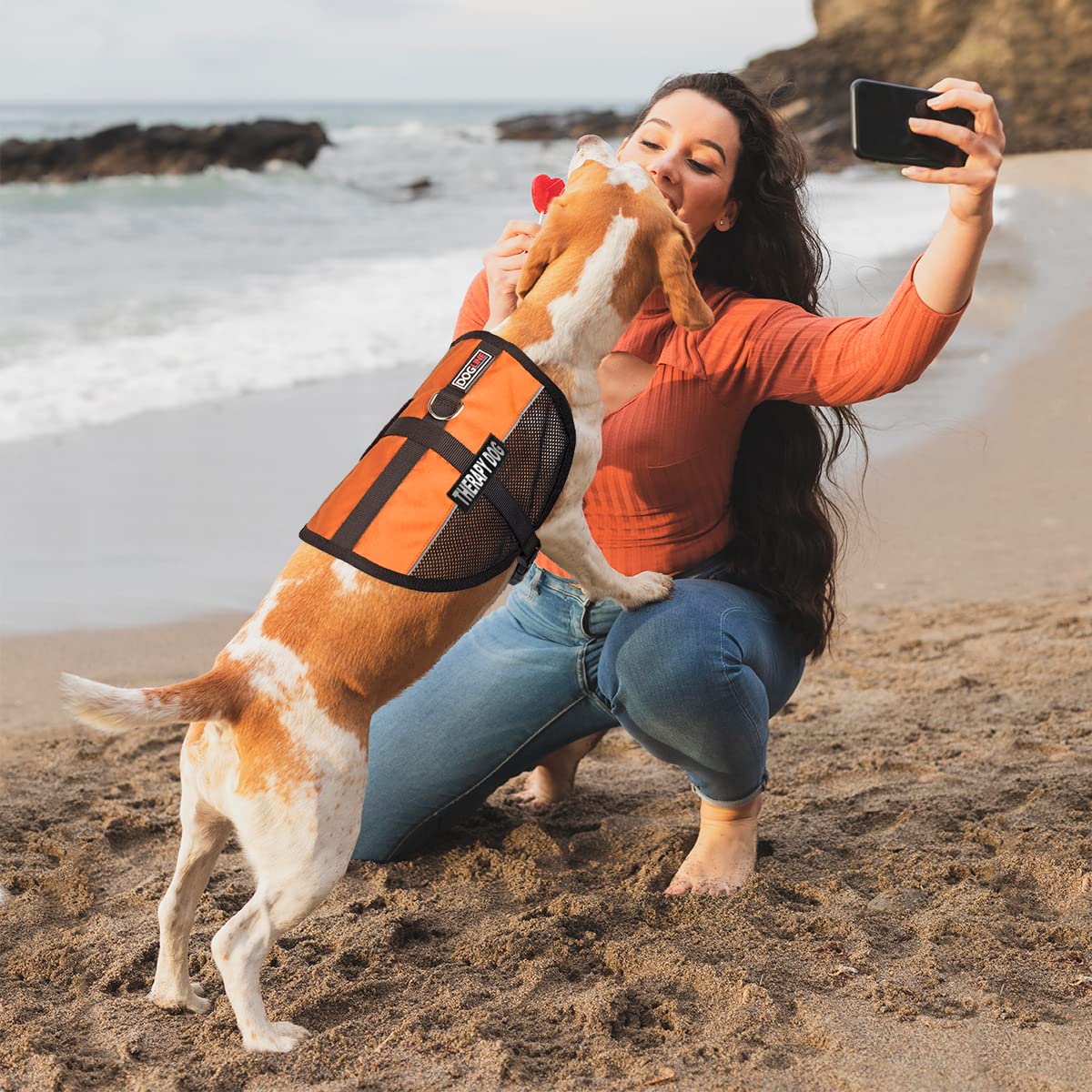 Dogline MaxAire Breathable Mesh Dog Vest with 2 Removable Therapy Patches - Adjustable Small Size in Orange for Outdoor Adventures, Training & Service Dogs