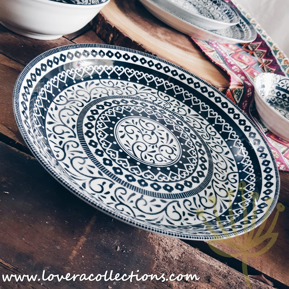 Awasaka Japan Black & White Tribal Dinnerware Set - Modern Ceramic Plates & Bowls for Dining, Entertaining & Home Decor (50% Off Sale)