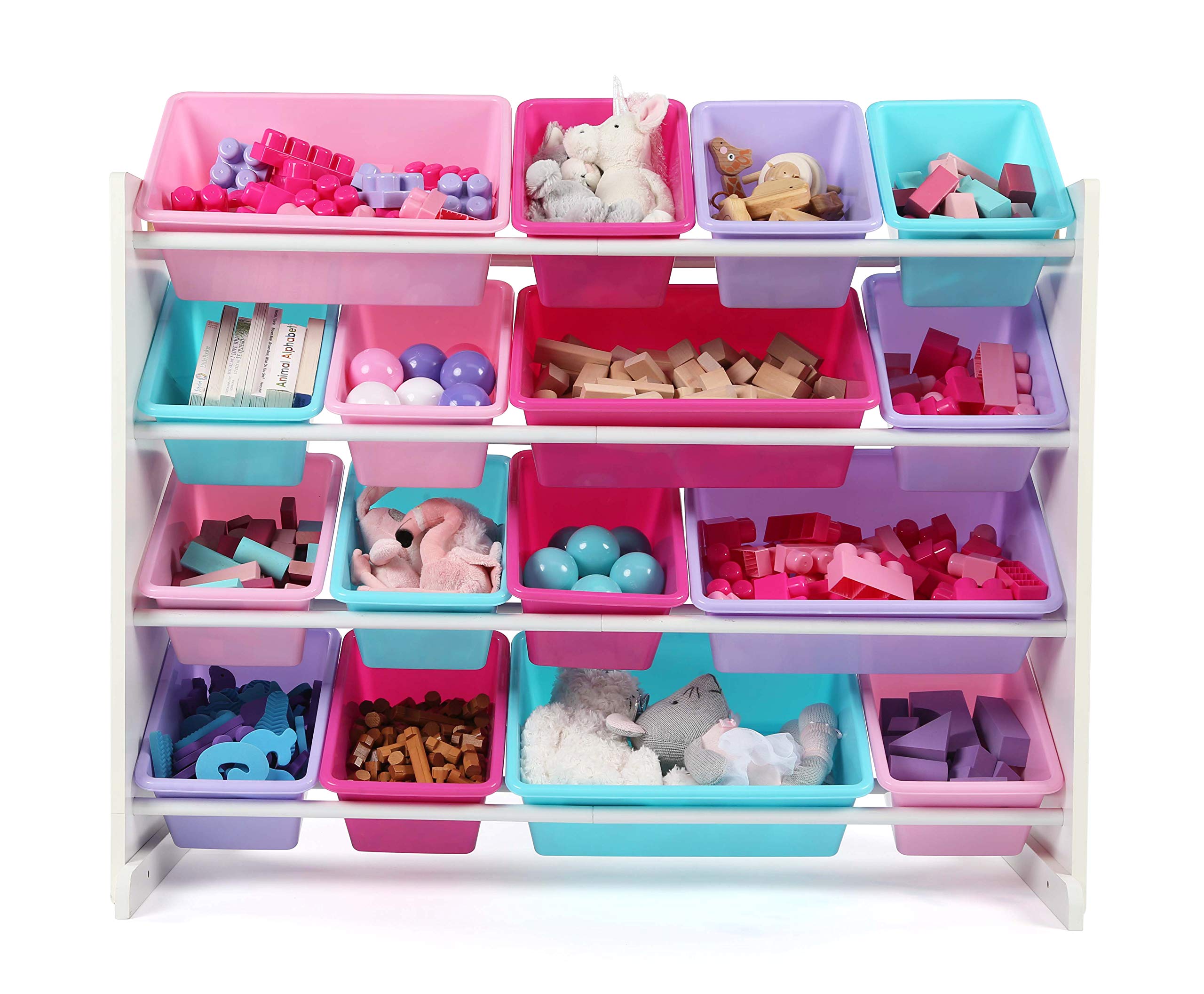 Humble Crew 16-Bin Toy Organizer & Book Rack Storage Shelf - Pastel Collection | Kids Room Organization, Playroom Storage & Nursery Decor Solution