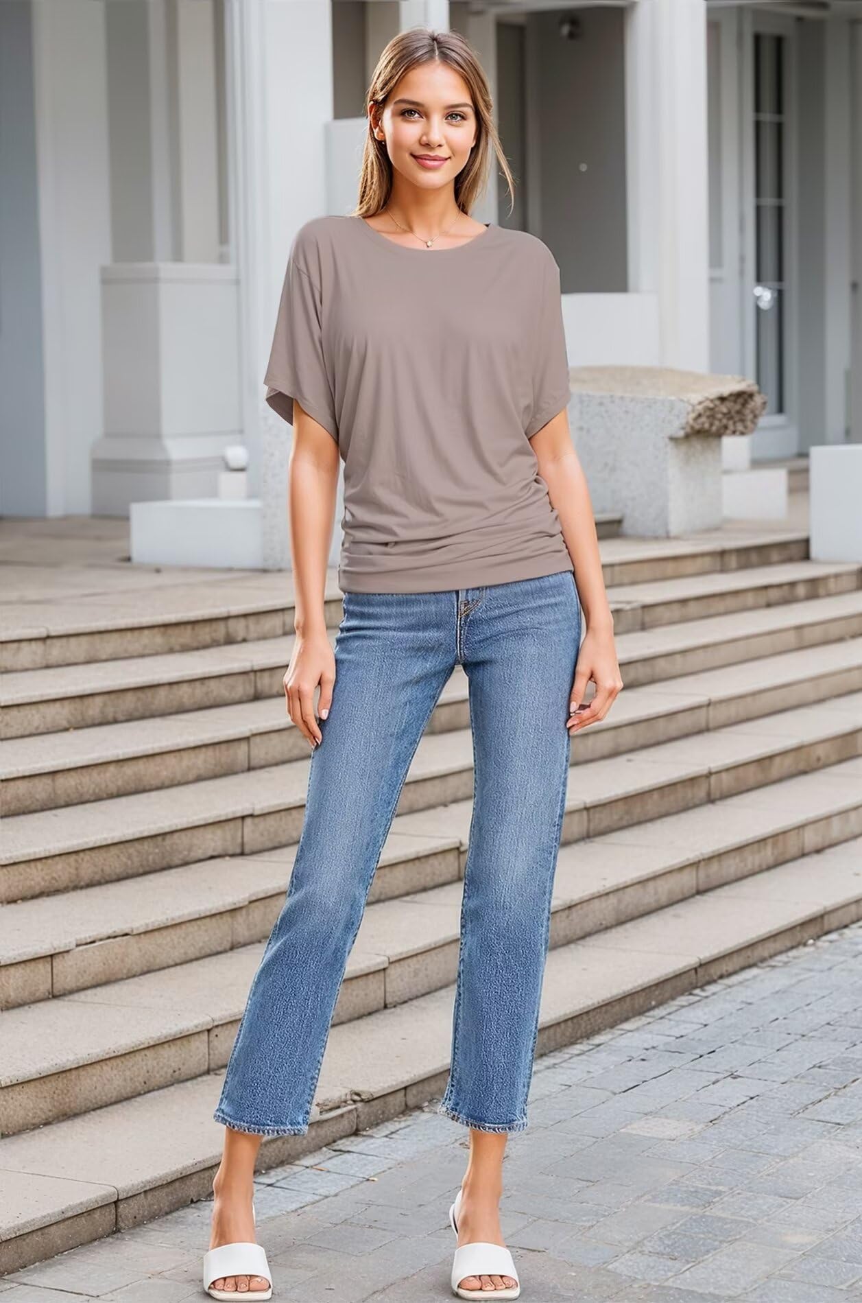Hybrid & Company Women's Super Comfy Boat Neck Dolman Top Shirt - Soft Stretchy Casual Blouse for Everyday Wear, Work & Weekend Outfits