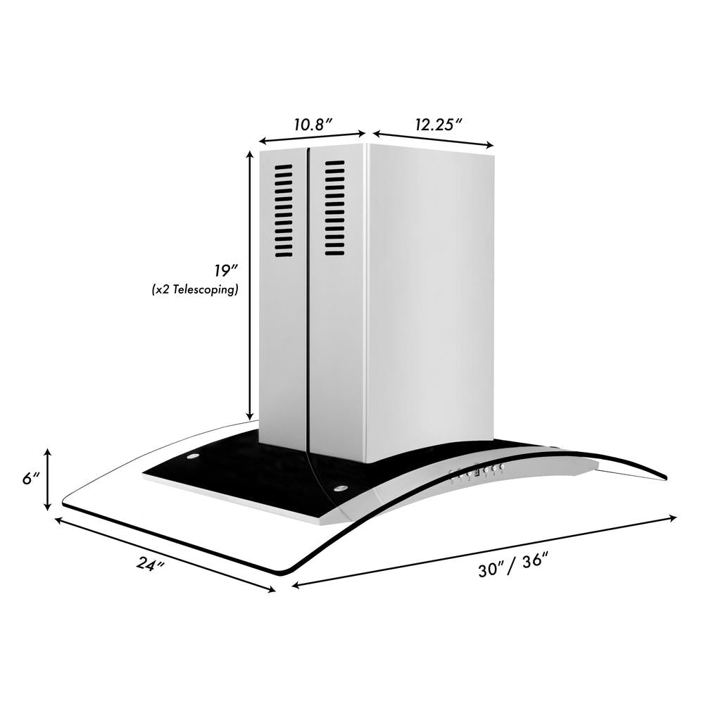 ZLINE GL14i Stainless Steel & Glass Convertible Vent Island Mount Range Hood - Powerful Kitchen Exhaust Fan for Smoke & Odor Removal - Perfect for Modern Kitchens & Open Concept Homes