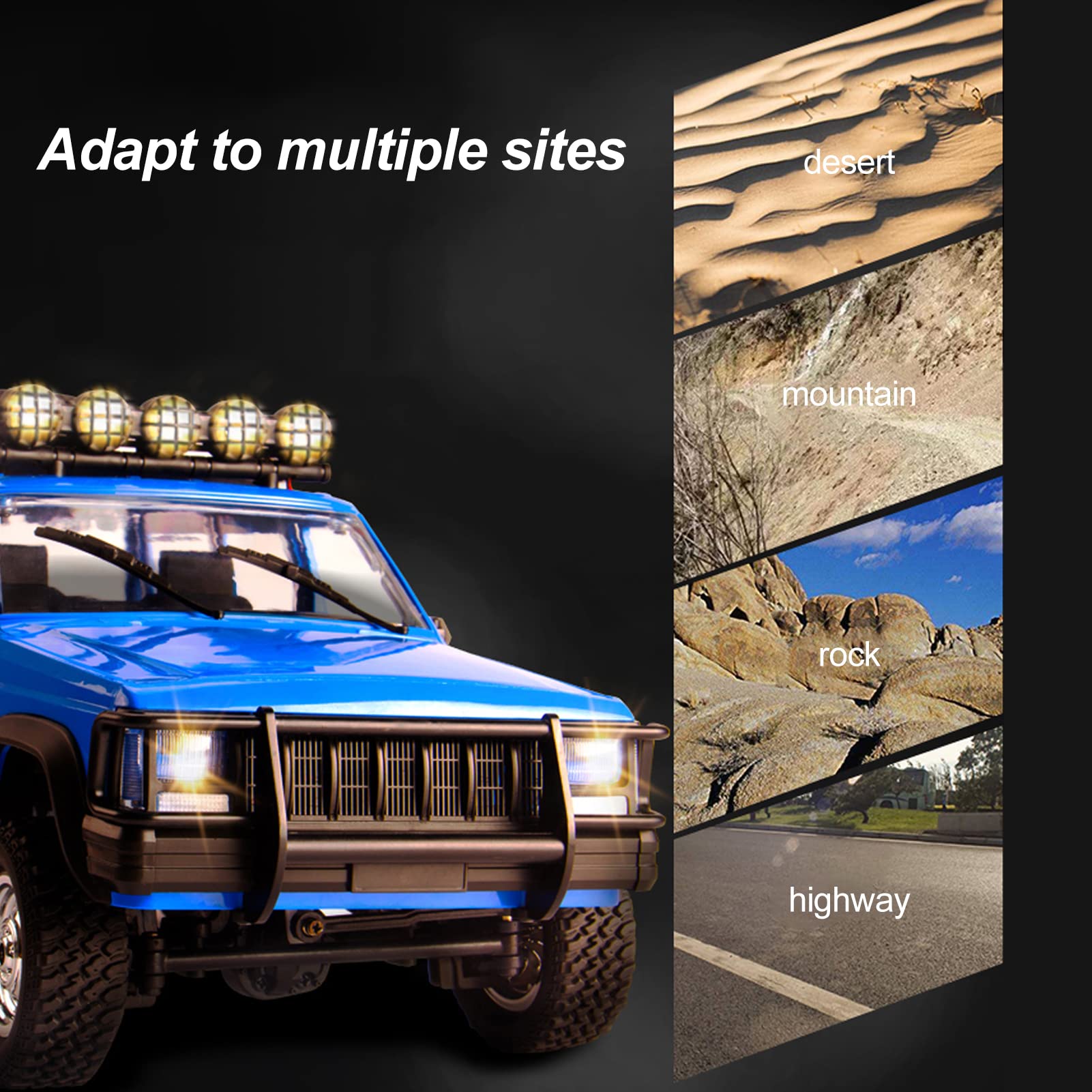 Goolsky 1:12 Scale RC Rock Crawler - 4WD Off-Road Remote Control Truck with 2.4GHz All-Terrain Climbing & LED Lights - Includes 2 Batteries for Kids & Adults (Blue) - Perfect for Outdoor Adventures, Backyard Play & RC Racing
