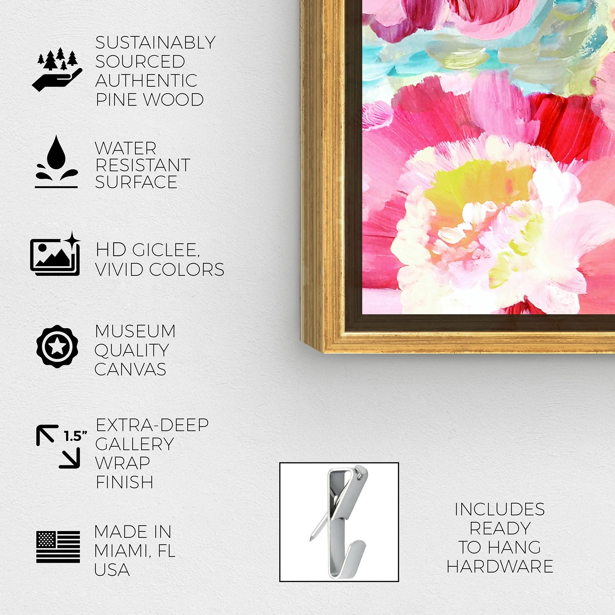 Floral and Botanical Wall Art Framed Canvas Prints - 'Flowers in The Sun' Nature Inspired Home Decor for Living Room, Bedroom & Office