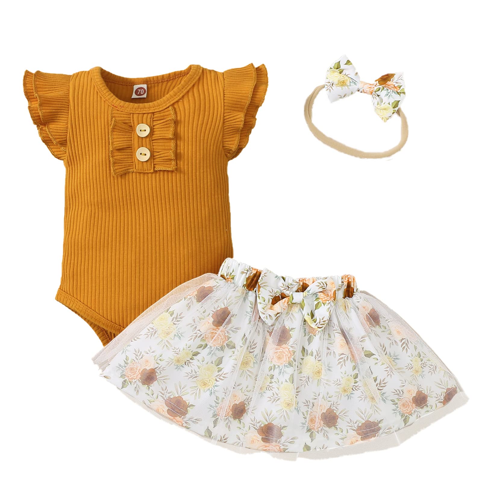 Adorable Newborn Baby Girl Summer Outfits - 3-Piece Romper, Tutu Skirt & Shorts Set with Bow Headband | Perfect for Photoshoots, Parties & Playtime