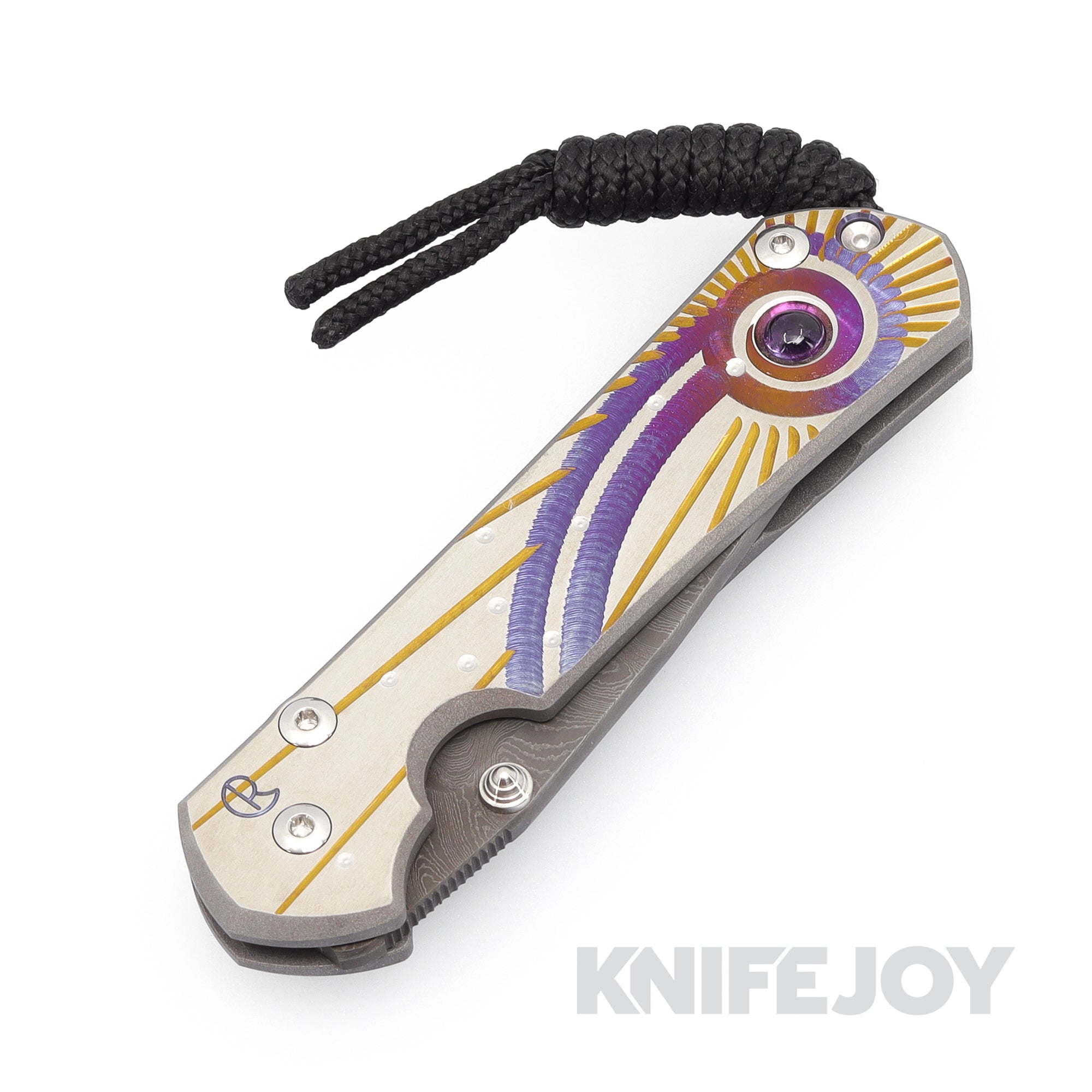 Chris Reeve Knives Small Sebenza 31 Drop Point Folding Knife - Damascus Steel Blade with Amethyst Inlay & Boomerang Cabochon - Unique Graphic Handles for Collectors, EDC, Outdoor Survival & Tactical Use